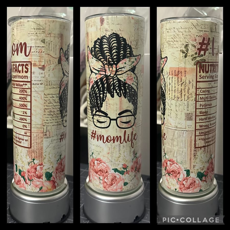 Mom Life Messy Bun 20oz Glossy Sublimation Tumbler