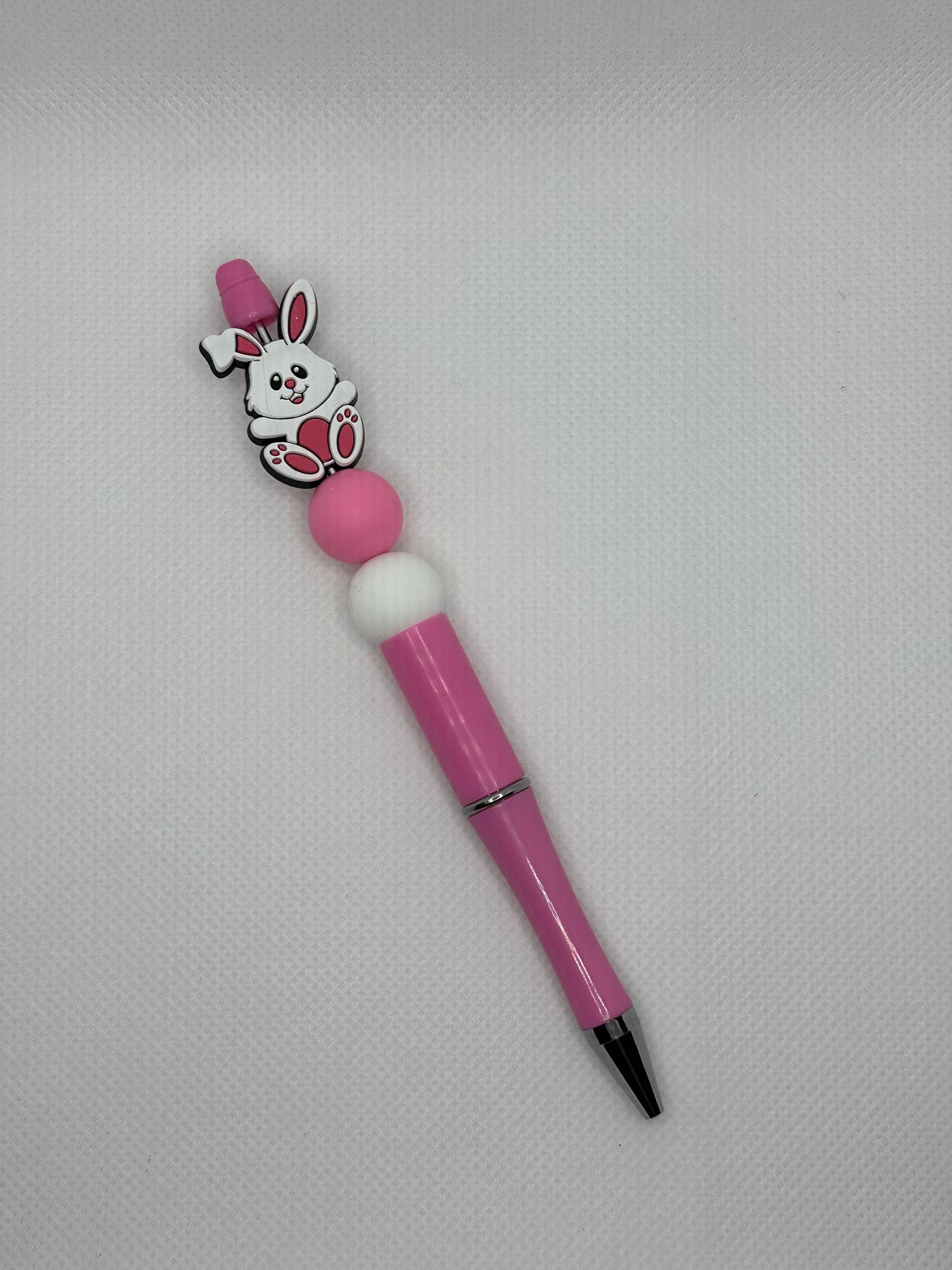 White Bunny Pink Silicone Beaded Pen