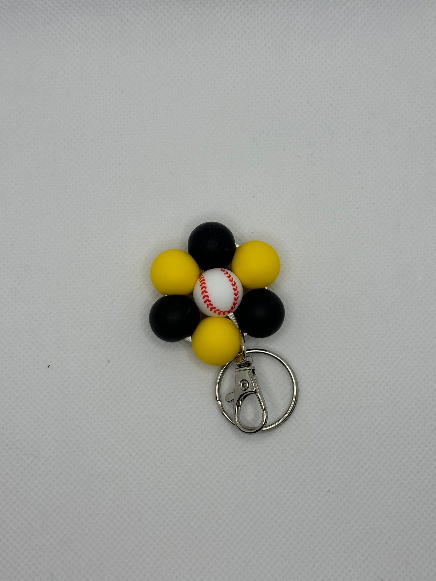 Baseball Black And Yellow Flower Keychain