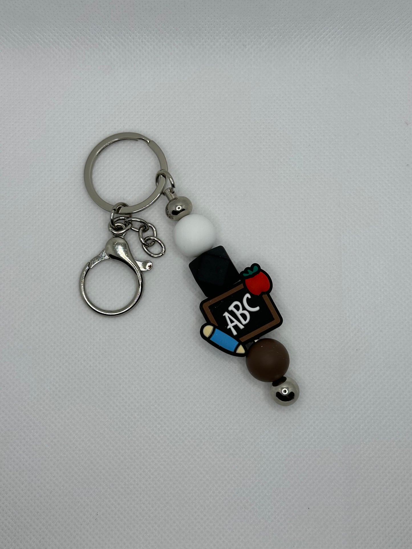 Teacher Chalkboard Silicone Bead Silver Metal Keychain