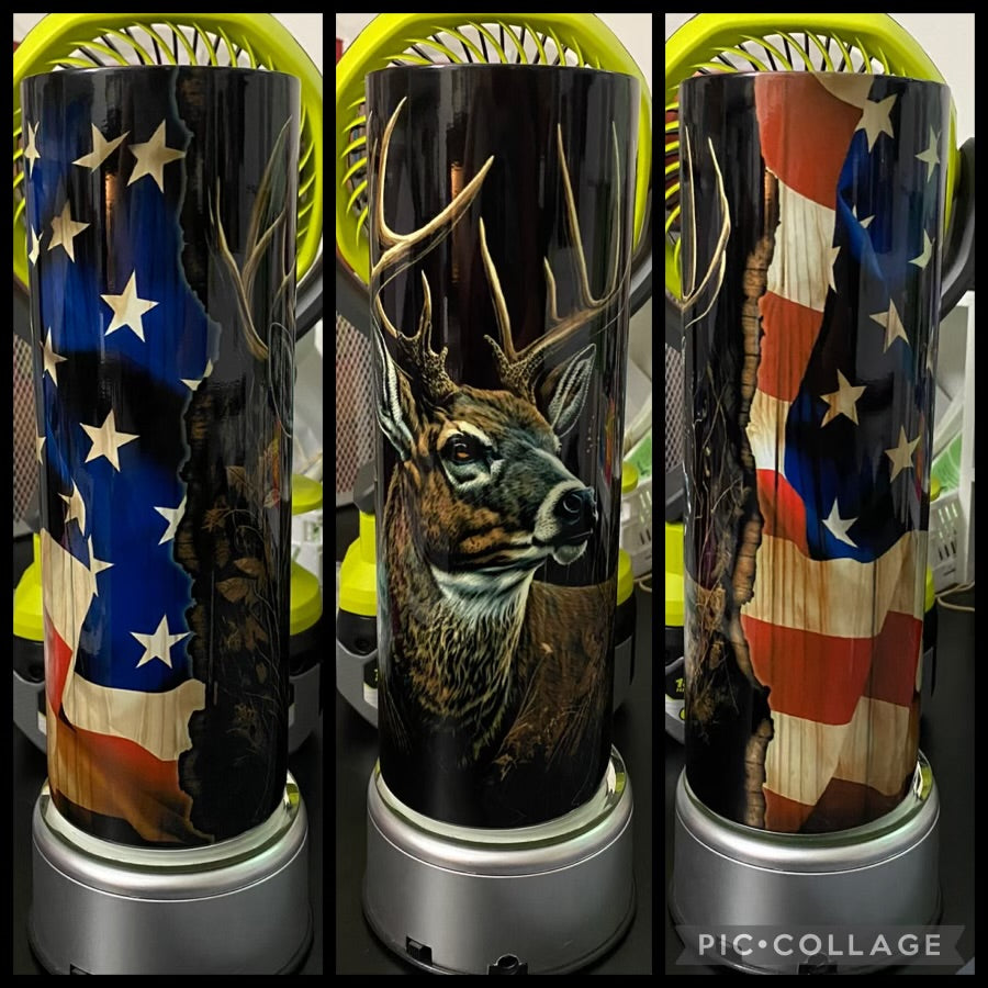 Deer And American Flag 20oz Glossy Sublimation Tumbler