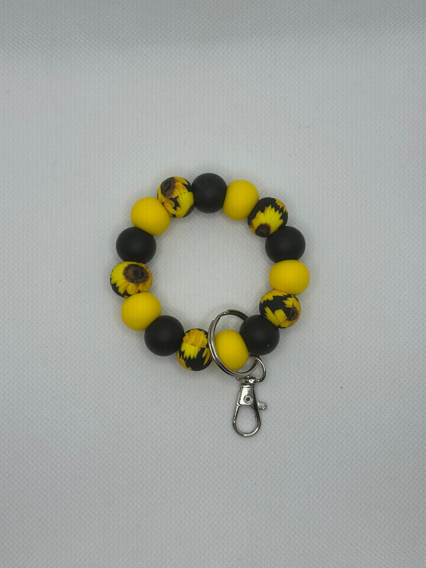 Black Sunflower Silicone Beaded Mini Wristlet