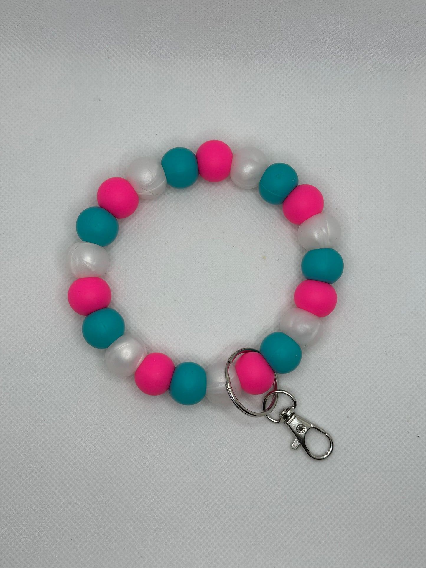 Hot Pink And Turquoise With White Pearl Oversized Silicone Bead Wristlet