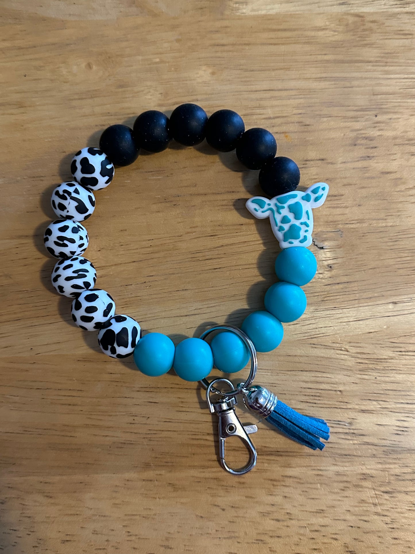 Teal Cow Oversized Silicone Bead Wristlet