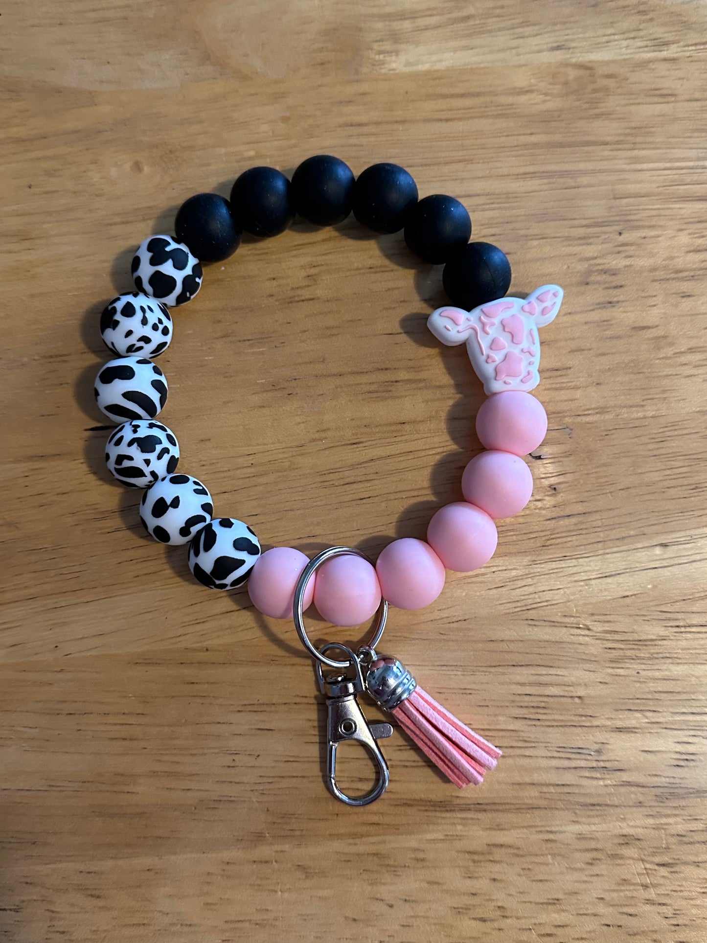 Pink Cow Oversized Silicone Bead Wristlet