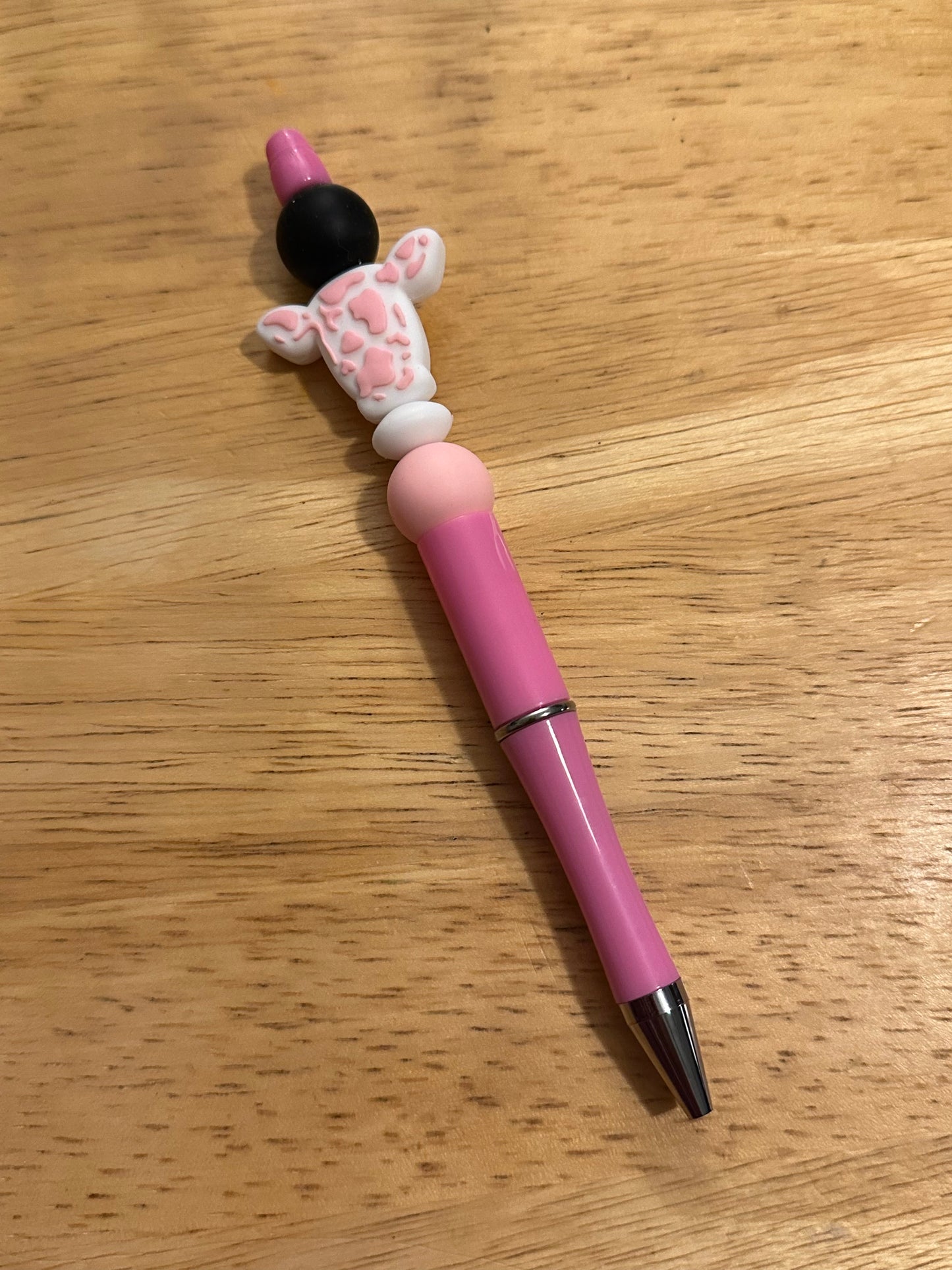 Pink Cow Pink Silicone Beaded Pen