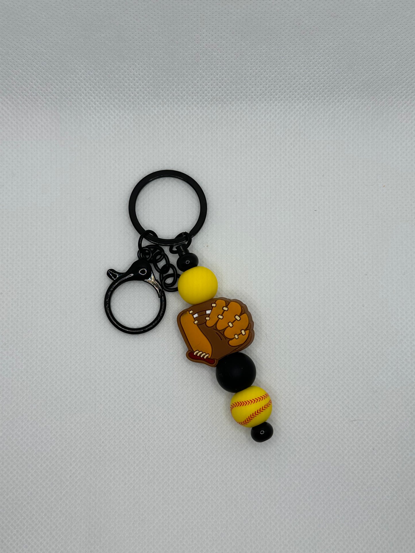 Softball And Glove Black Metal Keychain