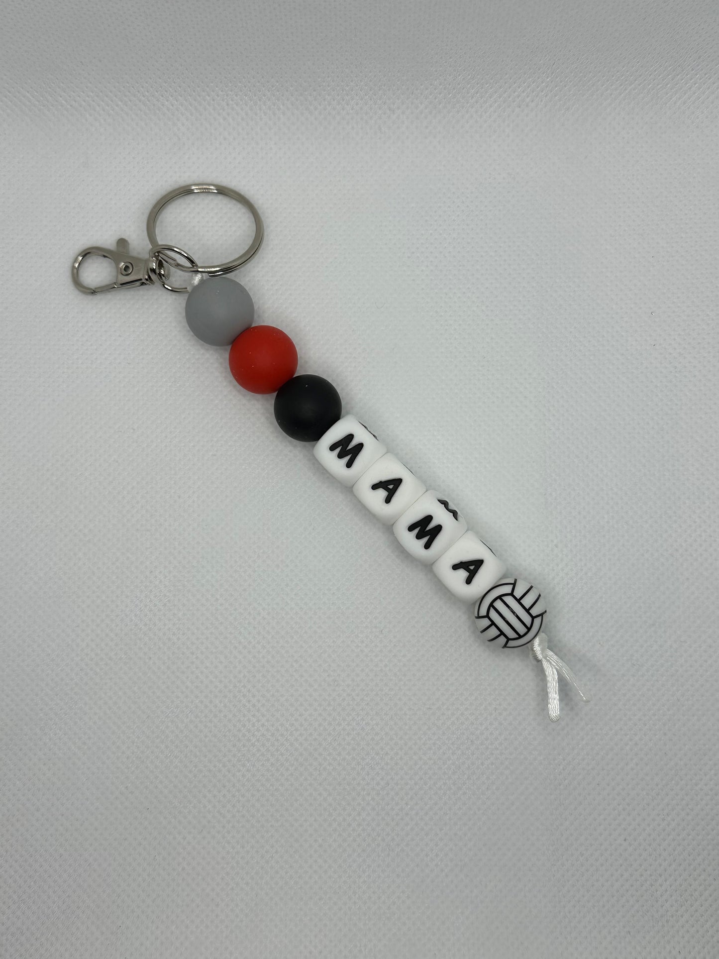 Volleyball Mama Red Grey And Black Large Silicone Bead Keychain