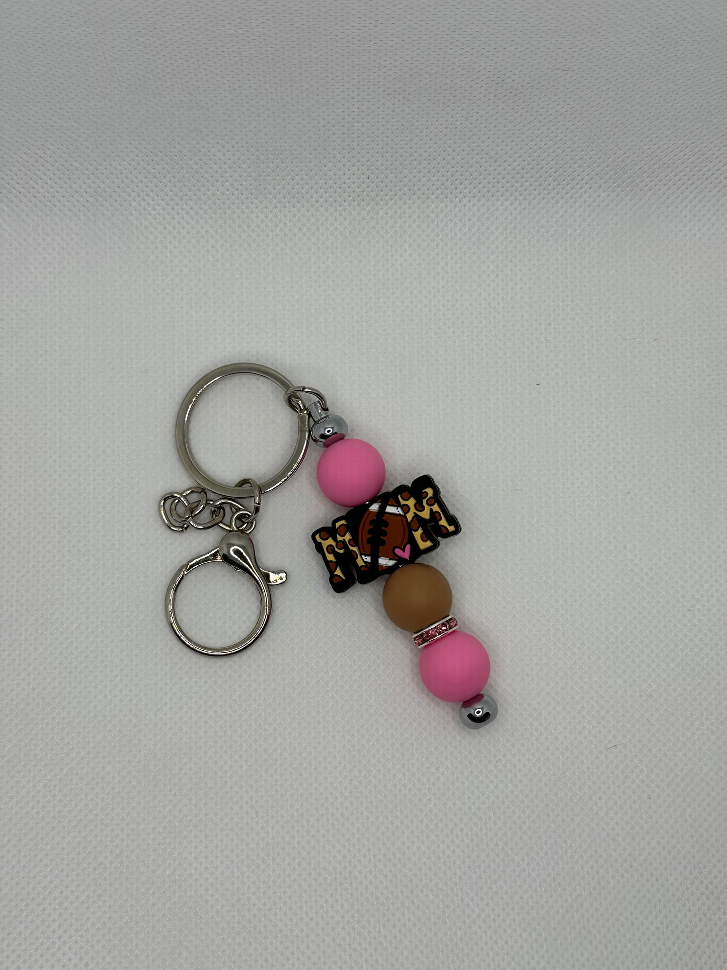 Leopard Football Mom Silver Metal Keychain
