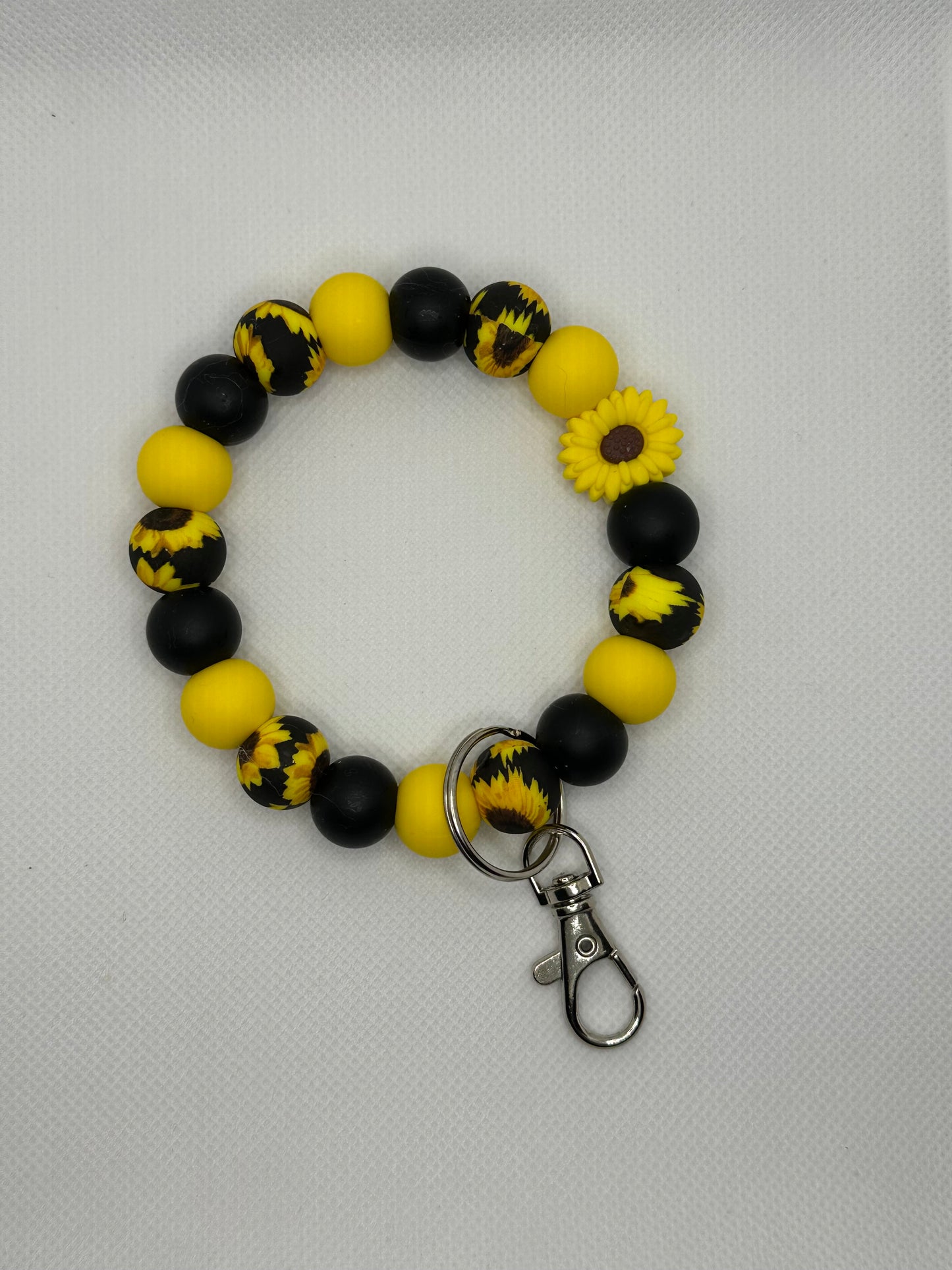 Black Sunflower Patterned Sunflower Oversized Silicone Bead Wristlet