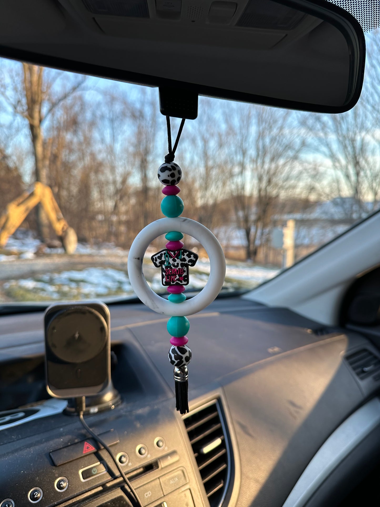 Scrub Life Nurse White Marble Silicone Beaded Car Charm