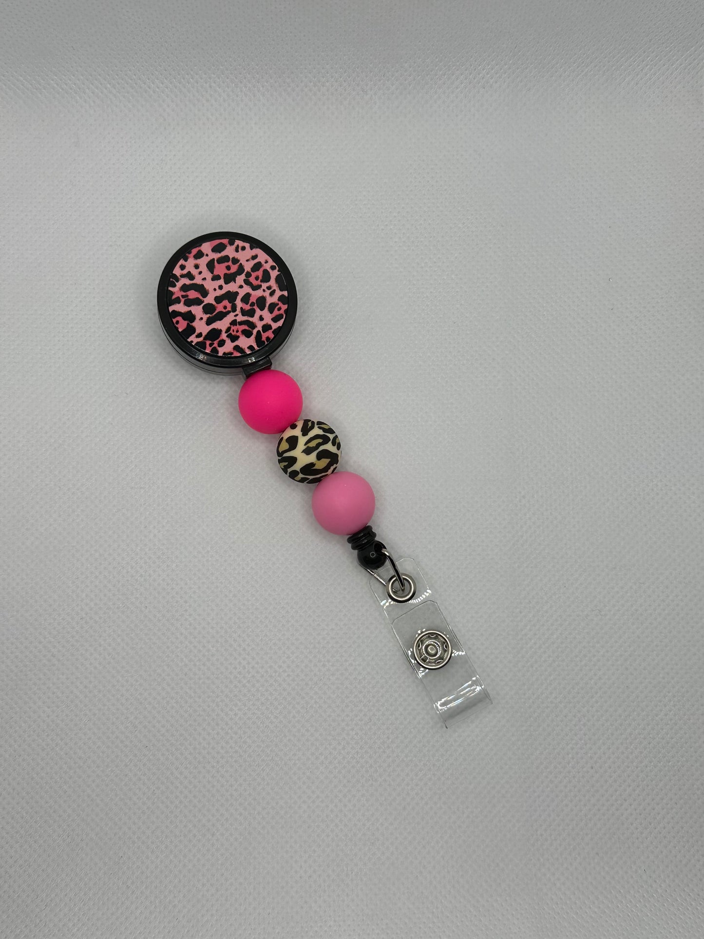 Hot Pink Leopard Black Badge Reel