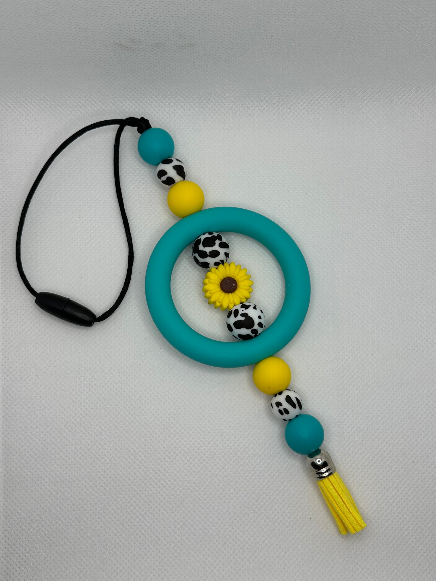 Sunflower And Cow Print Silicone Beaded Car Charm