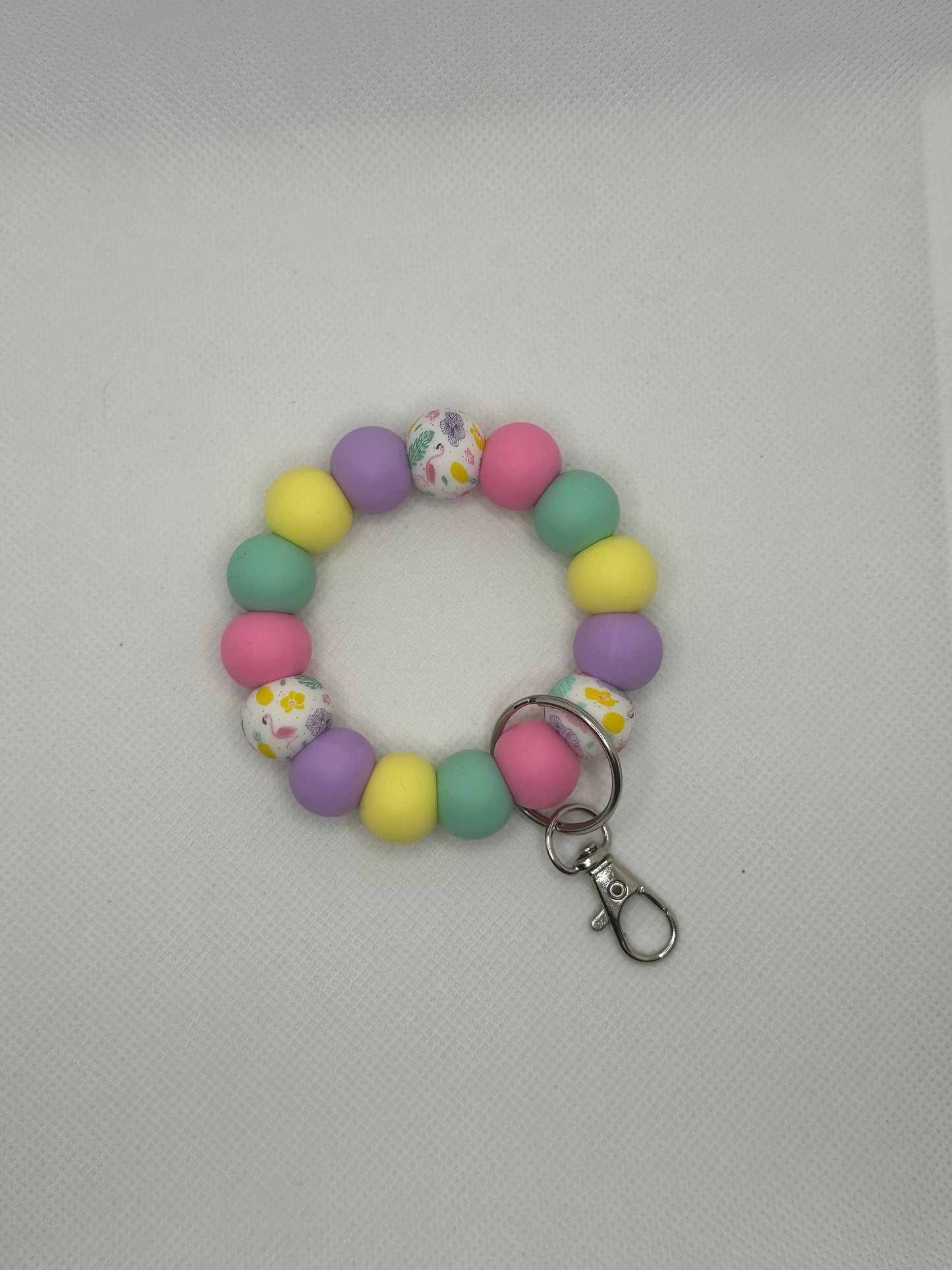 Pastel Flamingo Silicone Beaded Mini Wristlet