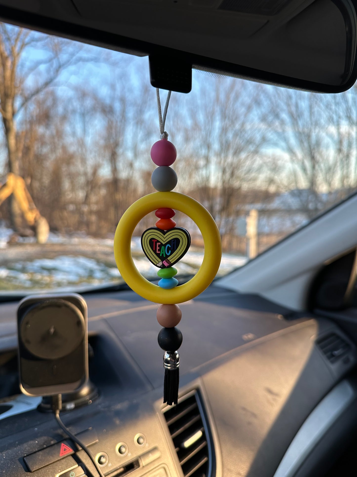 Teach Pencil Heart Silicone Beaded Car Charm