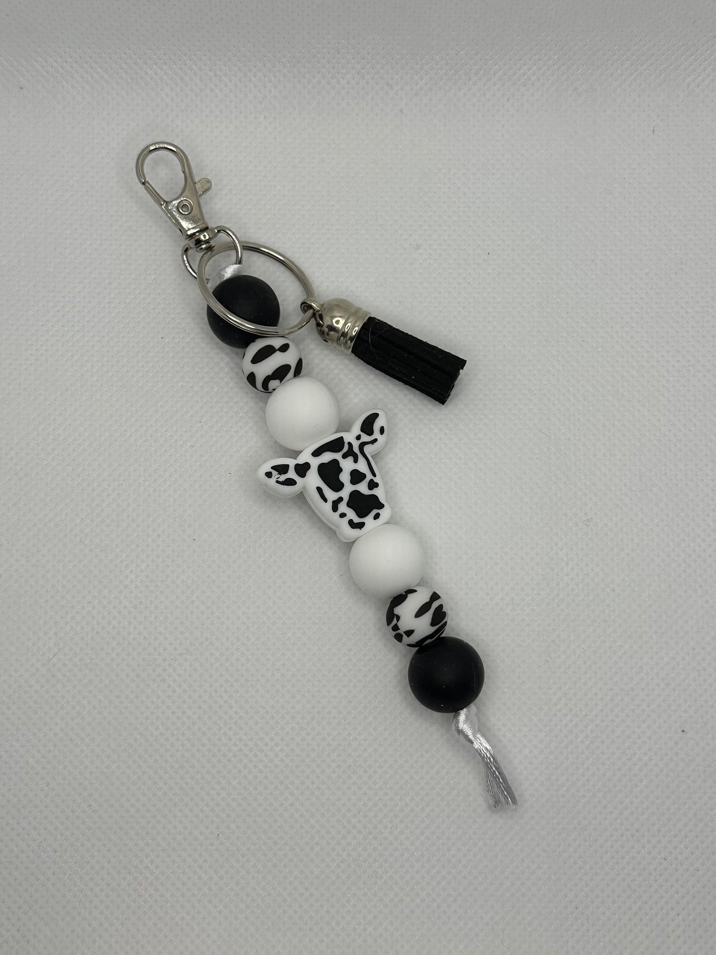 Black And White Cow Large Silicone Bead Keychain