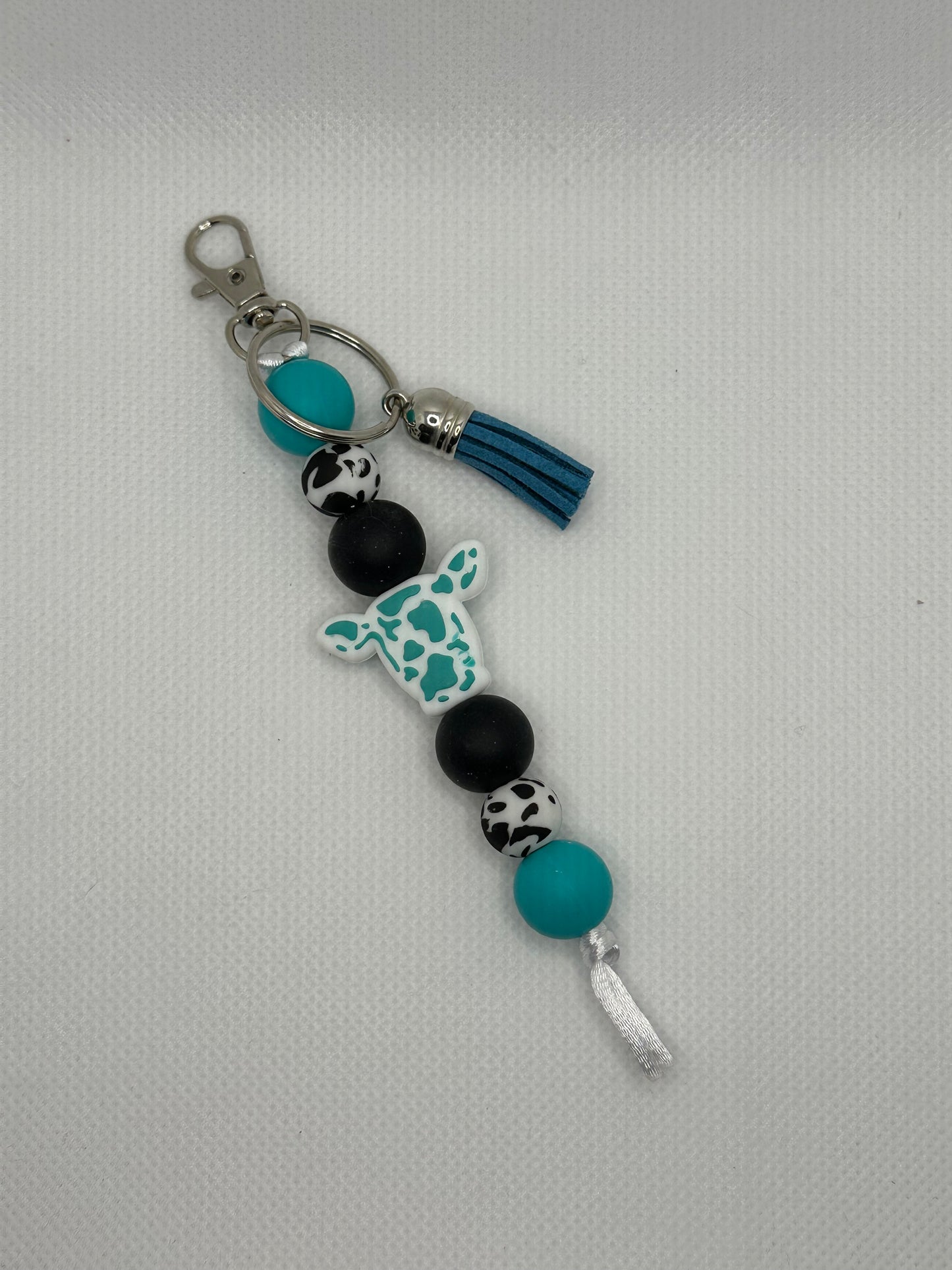 Teal Cow Large Silicone Bead Keychain