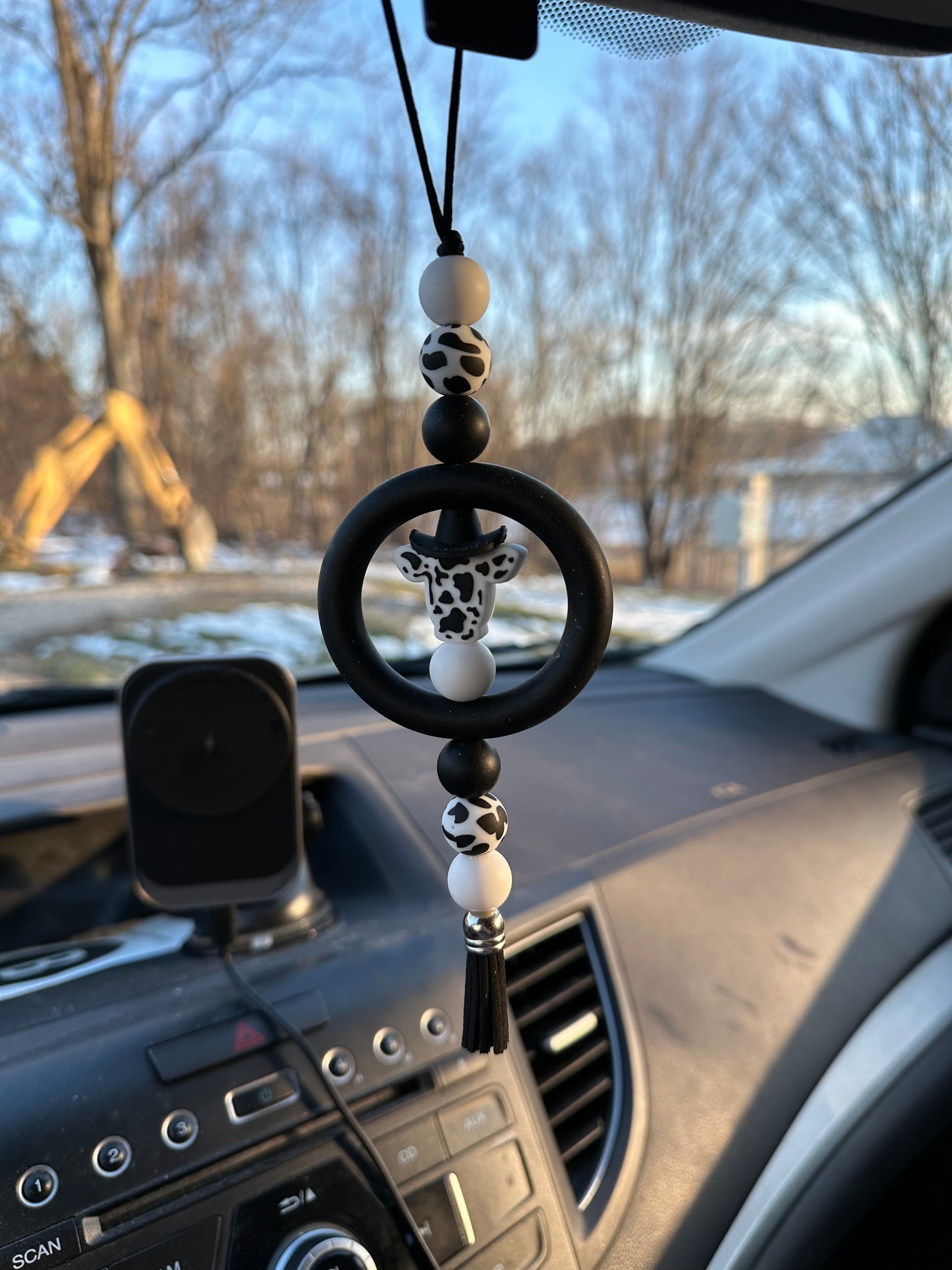 Black Cow Silicone Beaded Car Charm