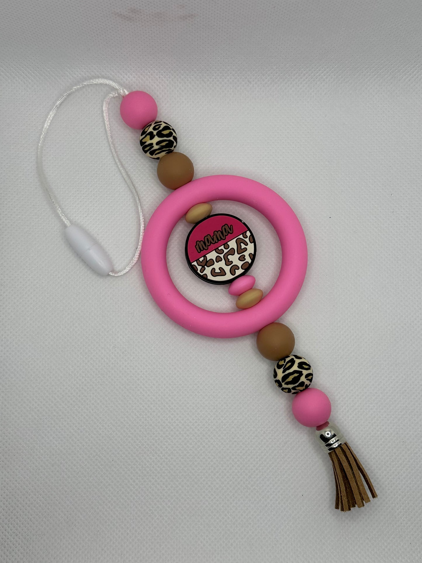 Pink Mama Leopard Print Silicone Beaded Car Charm