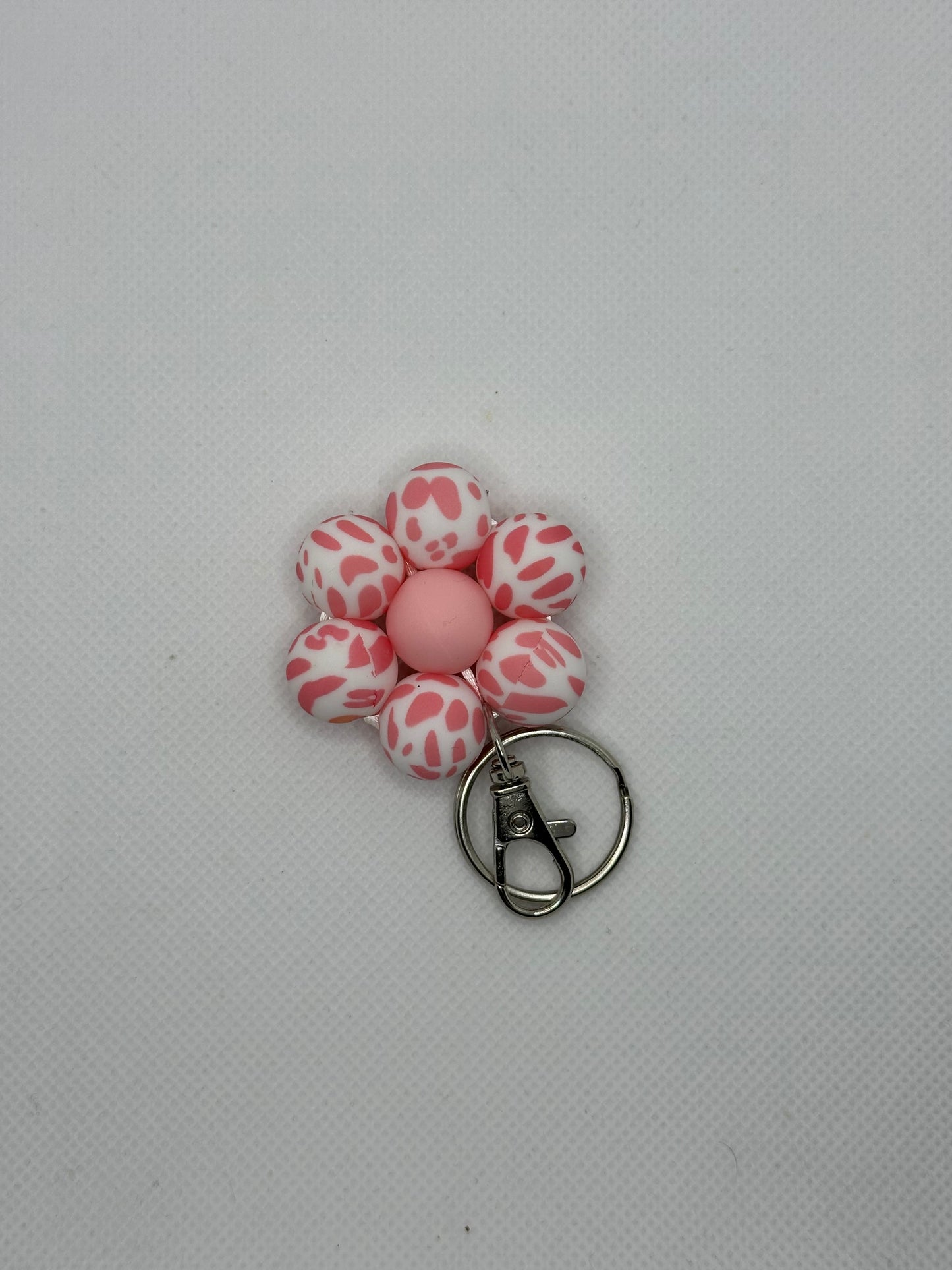 Pink Cow Flower Keychain