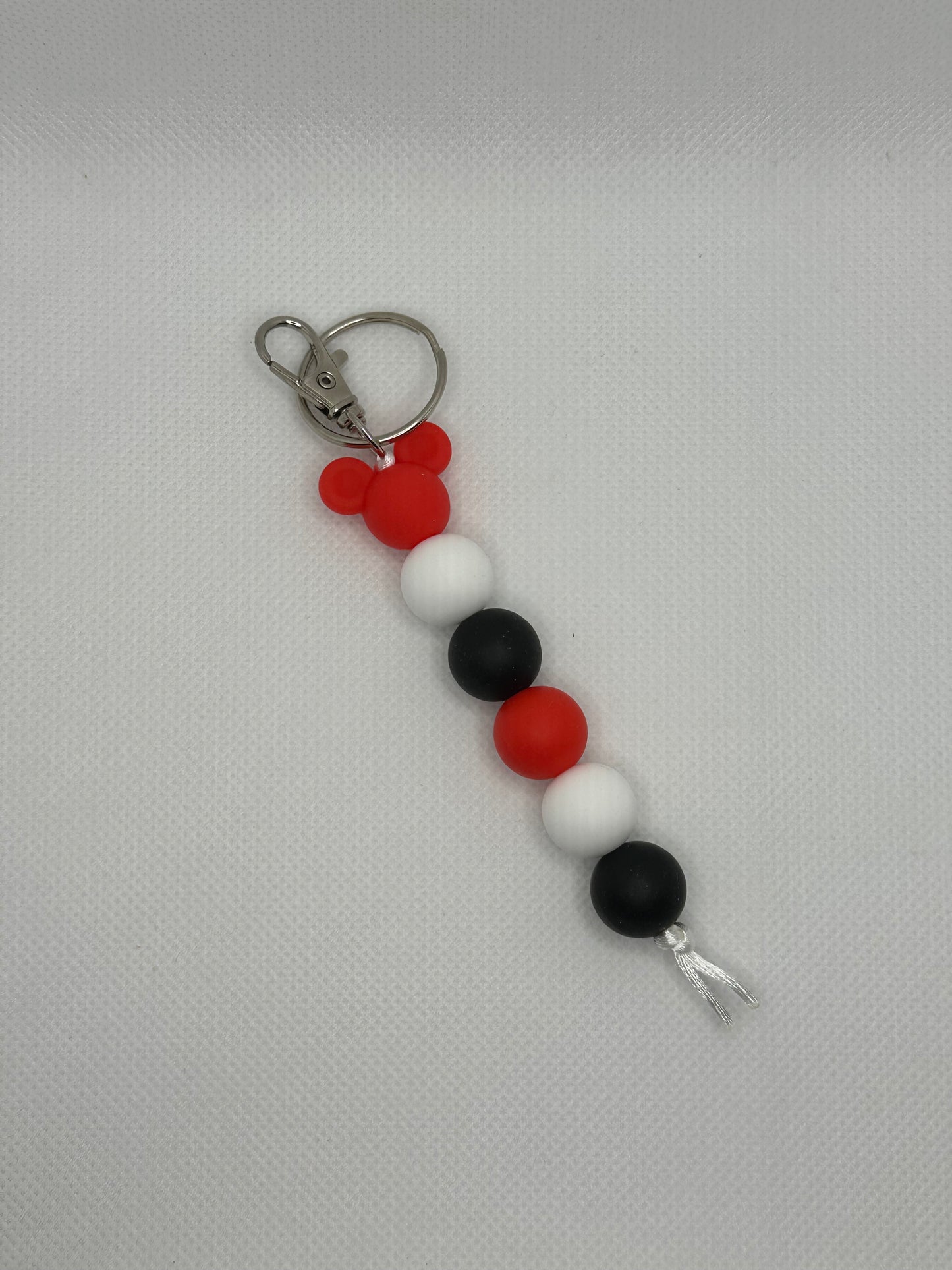 Boy Mouse Red White And Black Small Silicone Bead Keychain