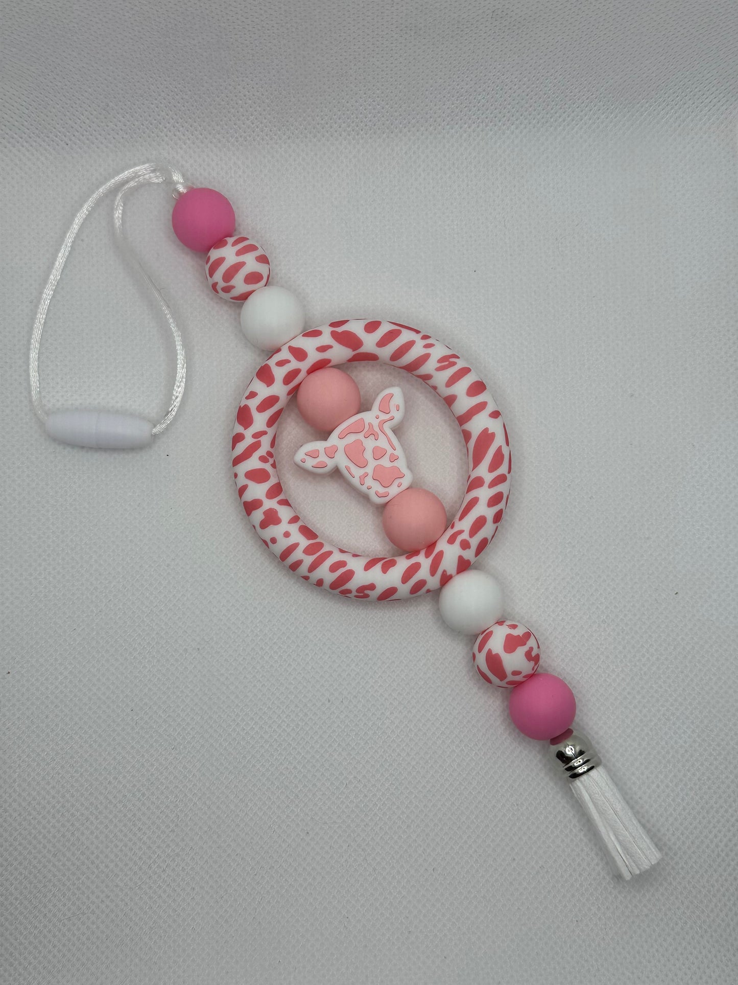 Pink Cow Silicone Beaded Car Charm