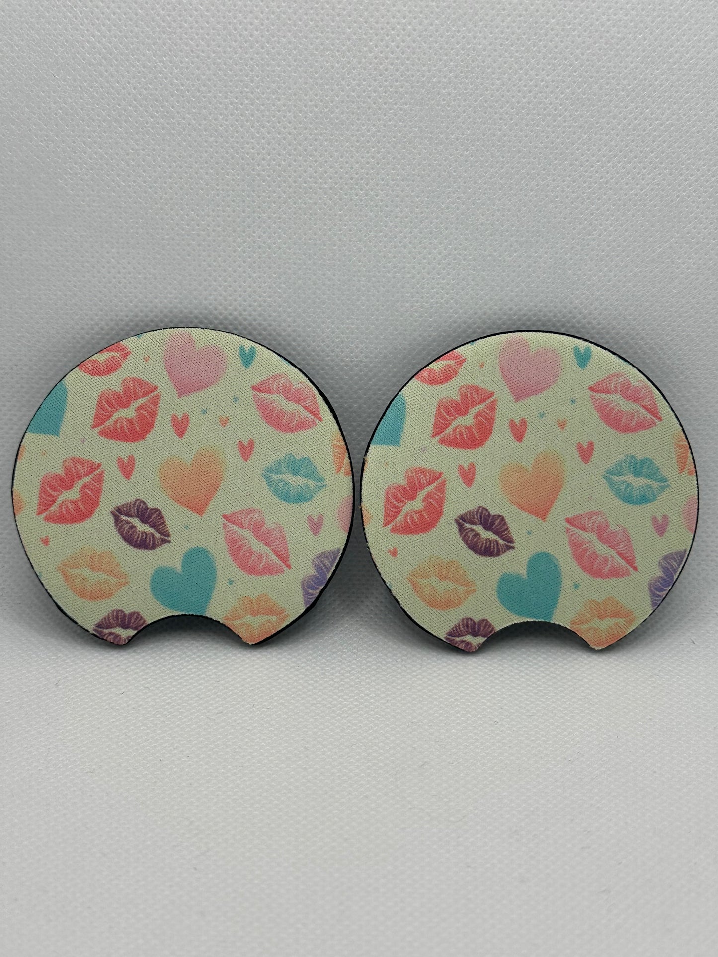Pastel Hearts And Lips Valentine’s Day Car Coasters