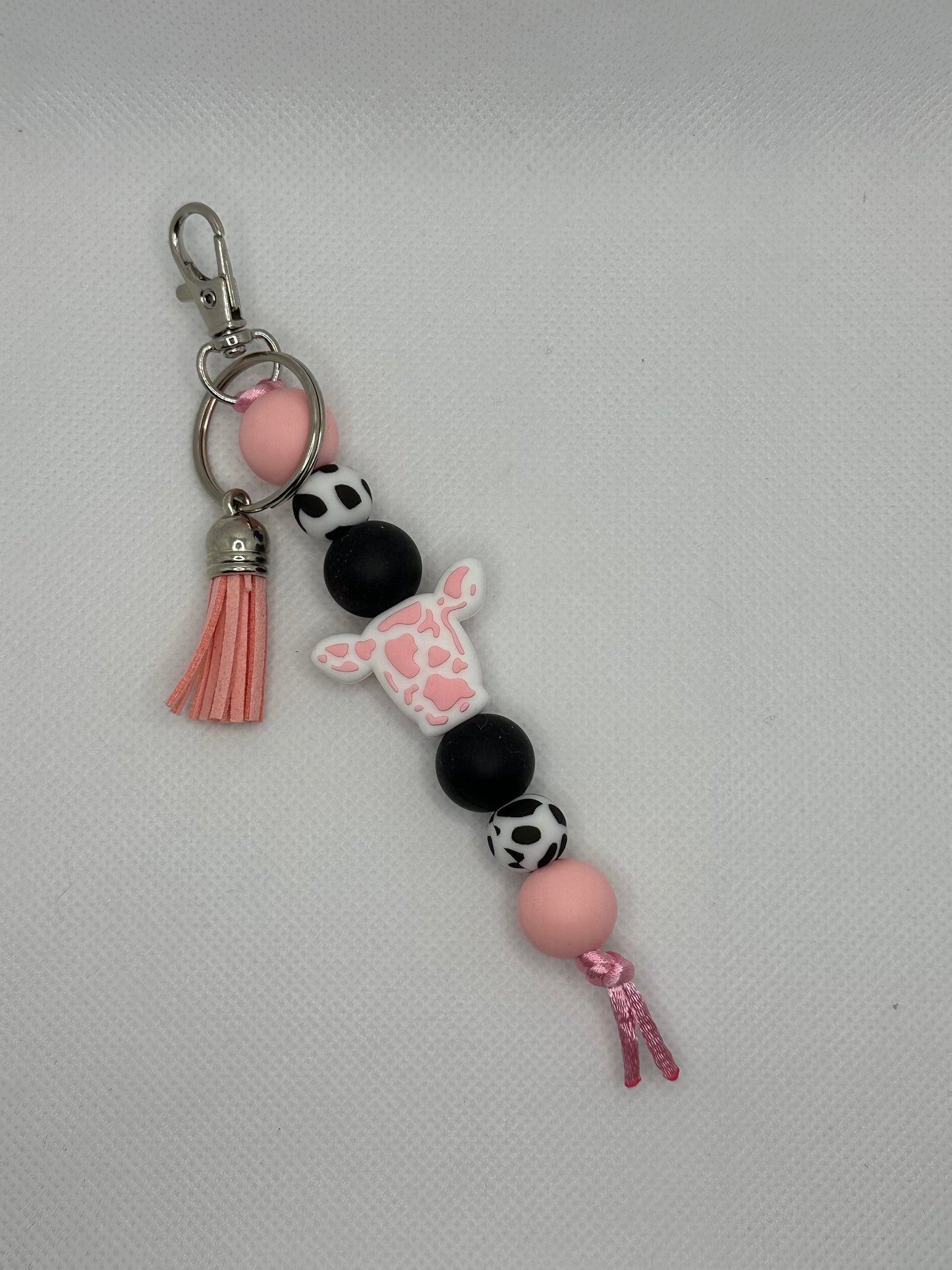 Pink Cow Large Silicone Bead Keychain
