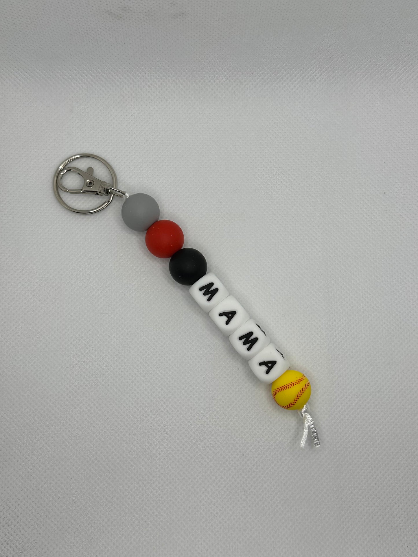 Softball Mama Red Grey And Black Large Silicone Bead Keychain
