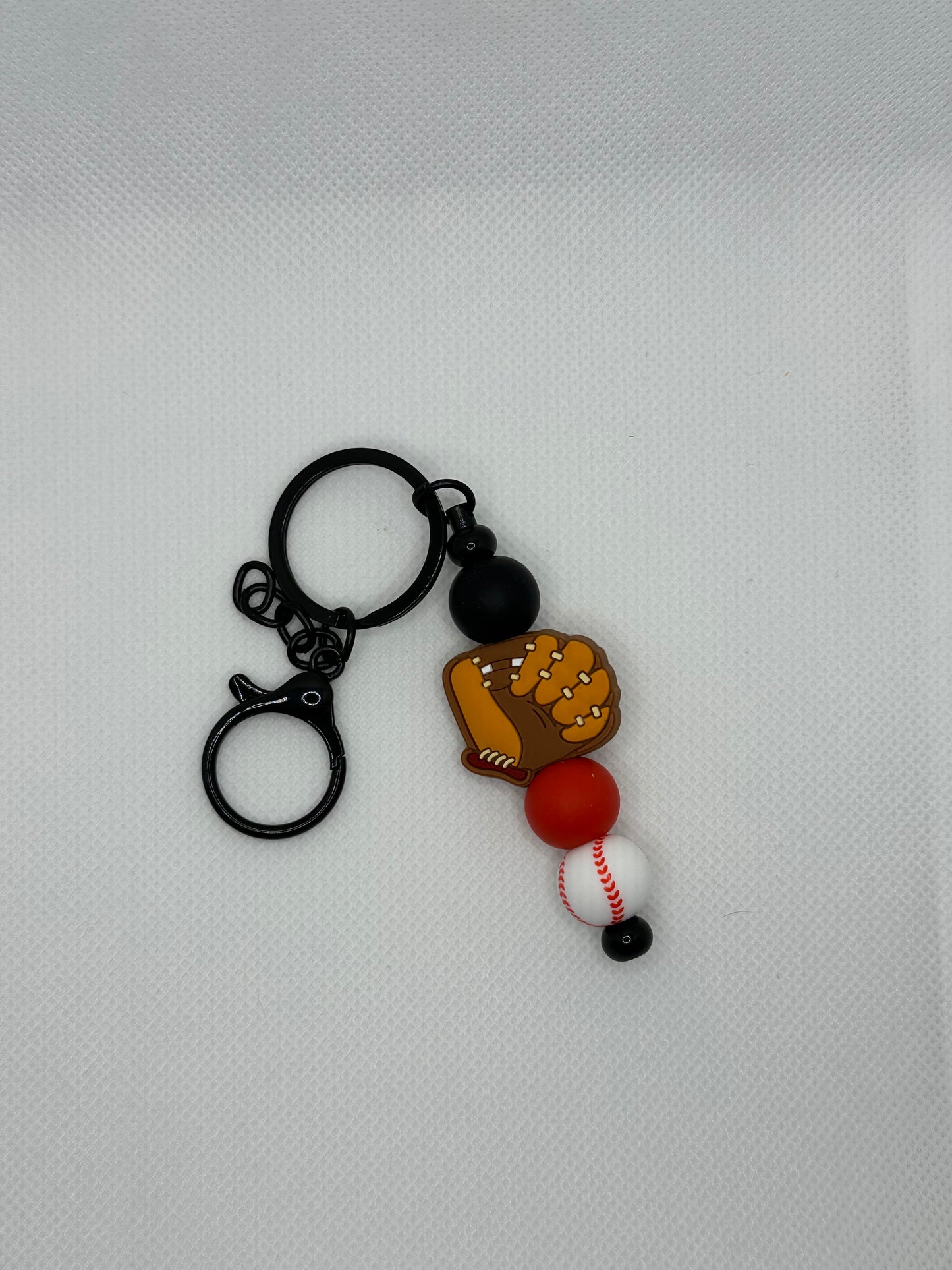 Baseball And Glove Black Metal Keychain