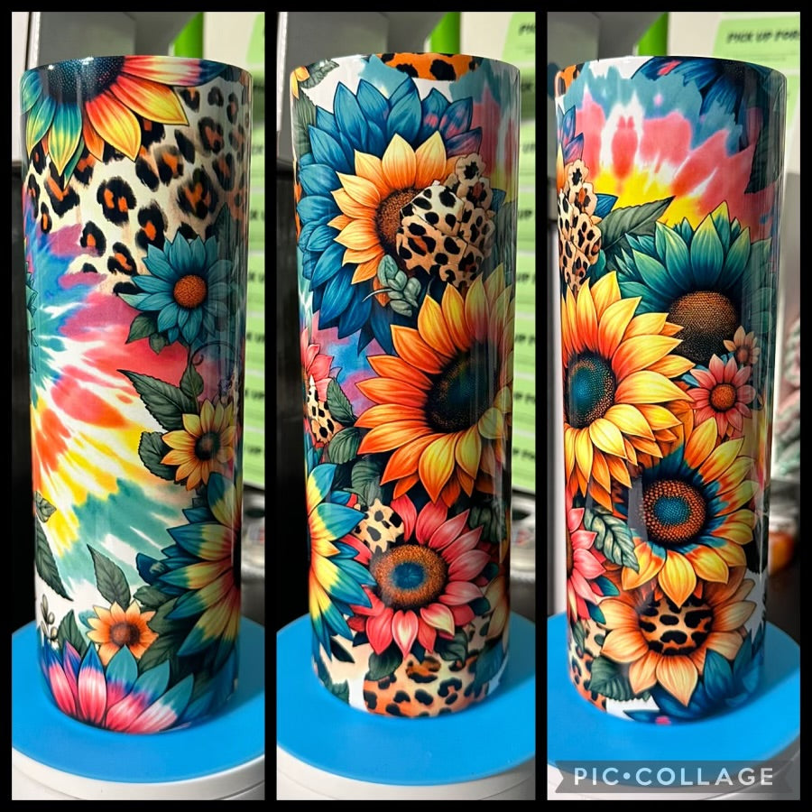 Tie Dye And Leopard Print Sunflowers 20oz Glossy Sublimation Tumbler