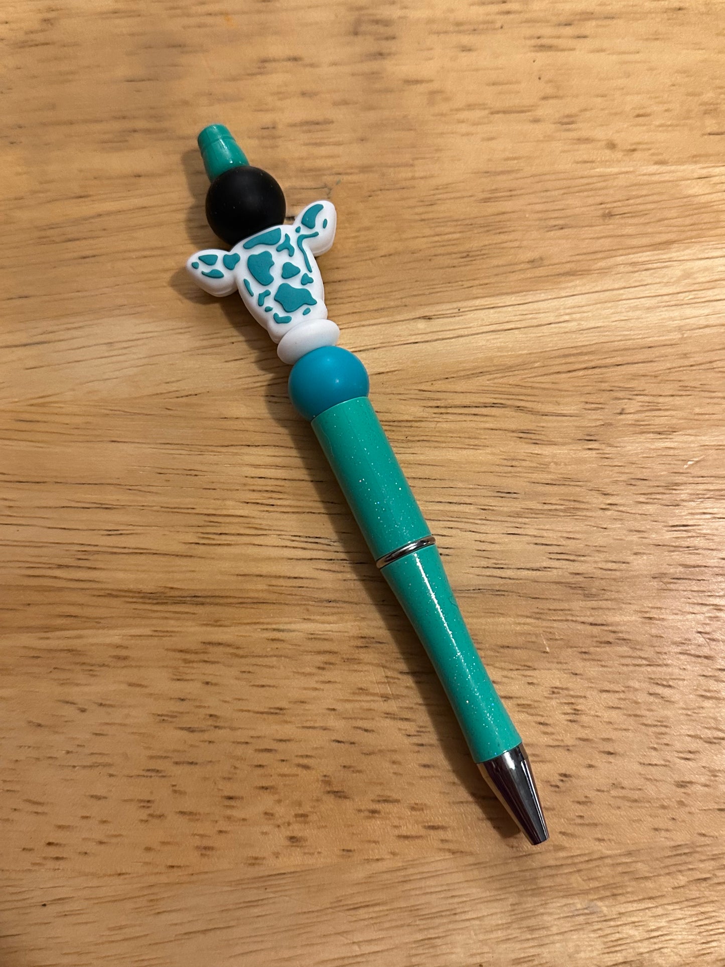 Teal Cow Teal Silicone Beaded Pen