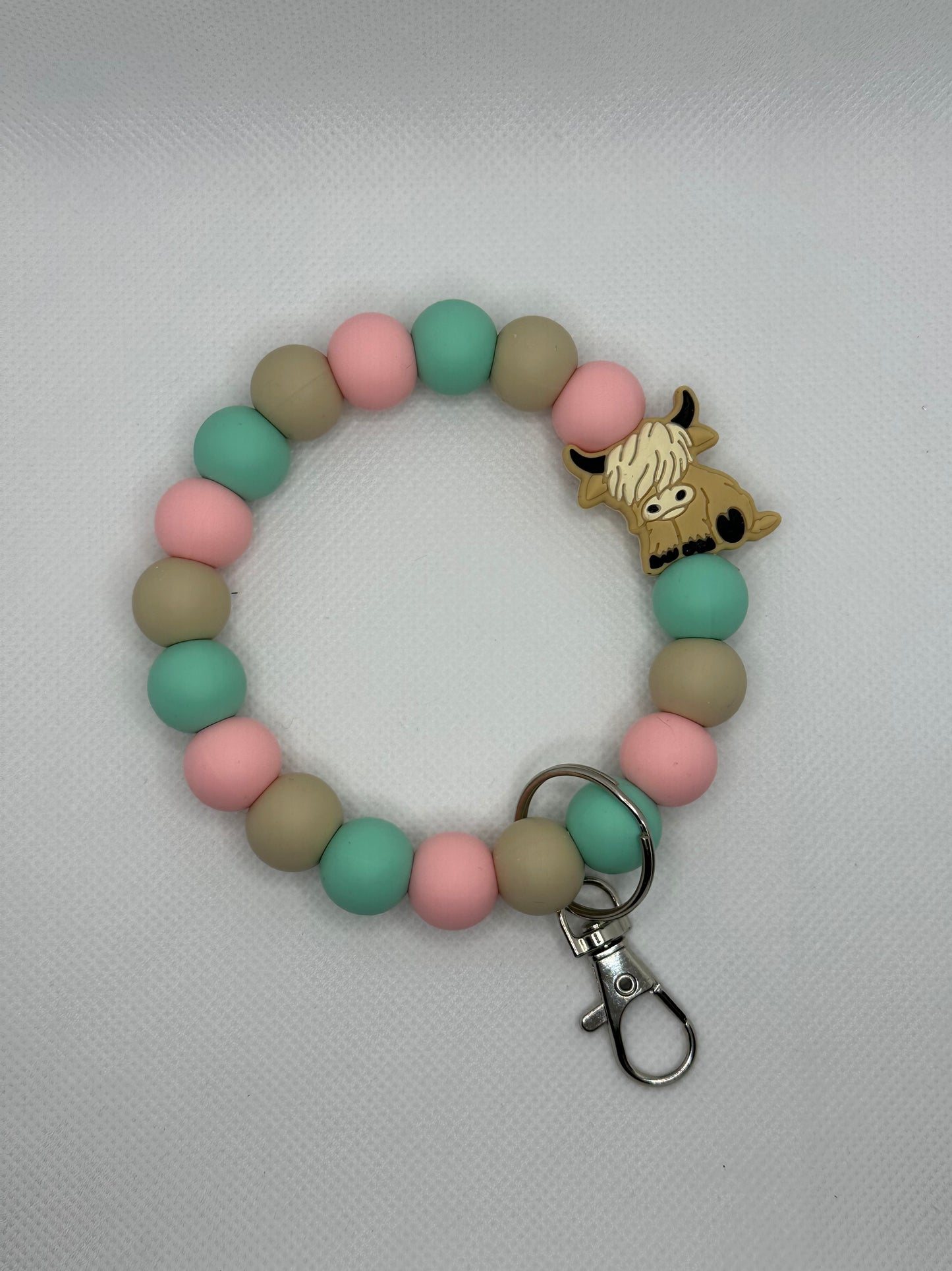 Pastels And Light Brown Highland Cow Oversized Silicone Bead Wristlet