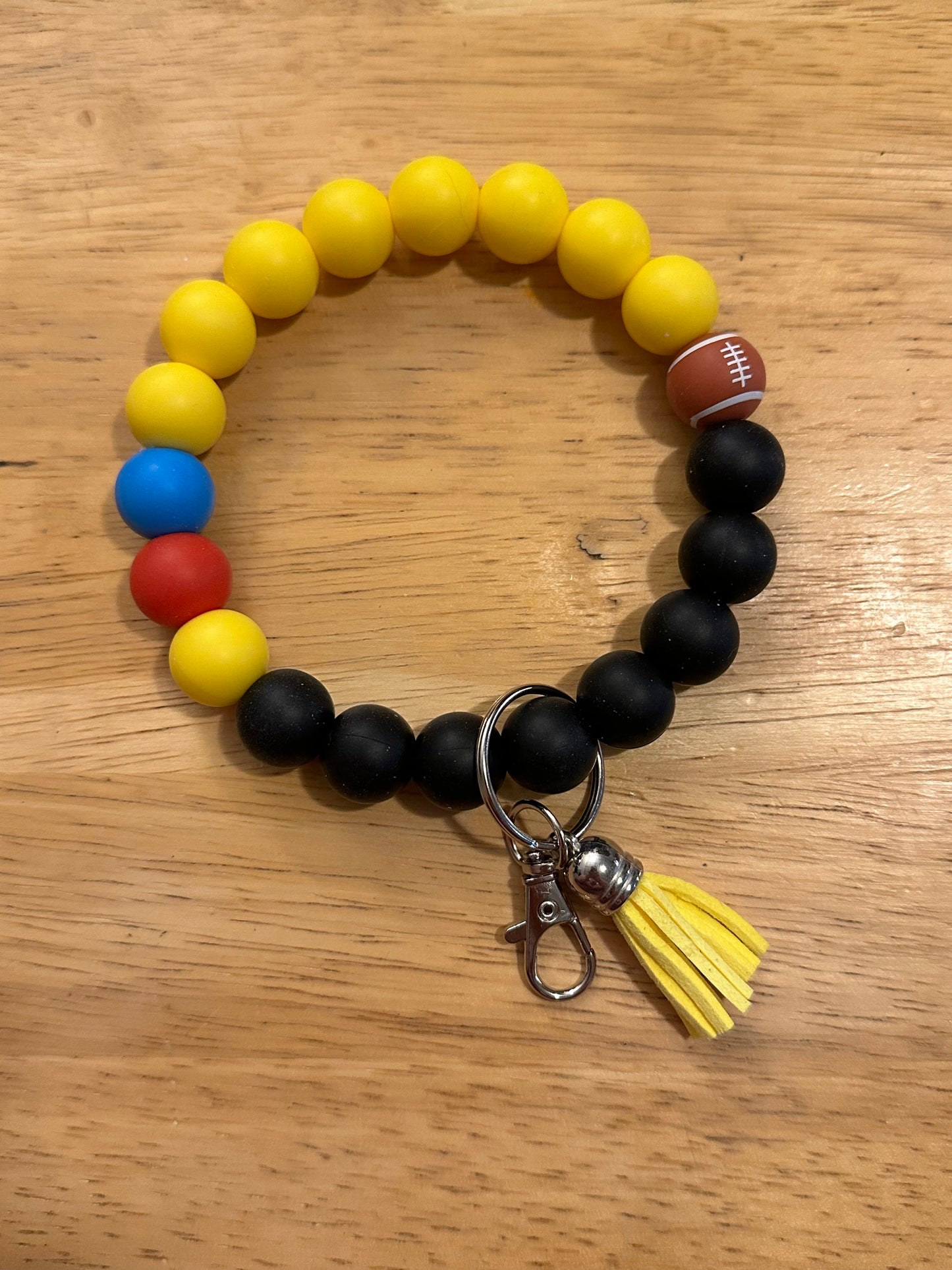 Pittsburgh Football Inspired Black And Yellow Oversized Silicone Bead Wristlet