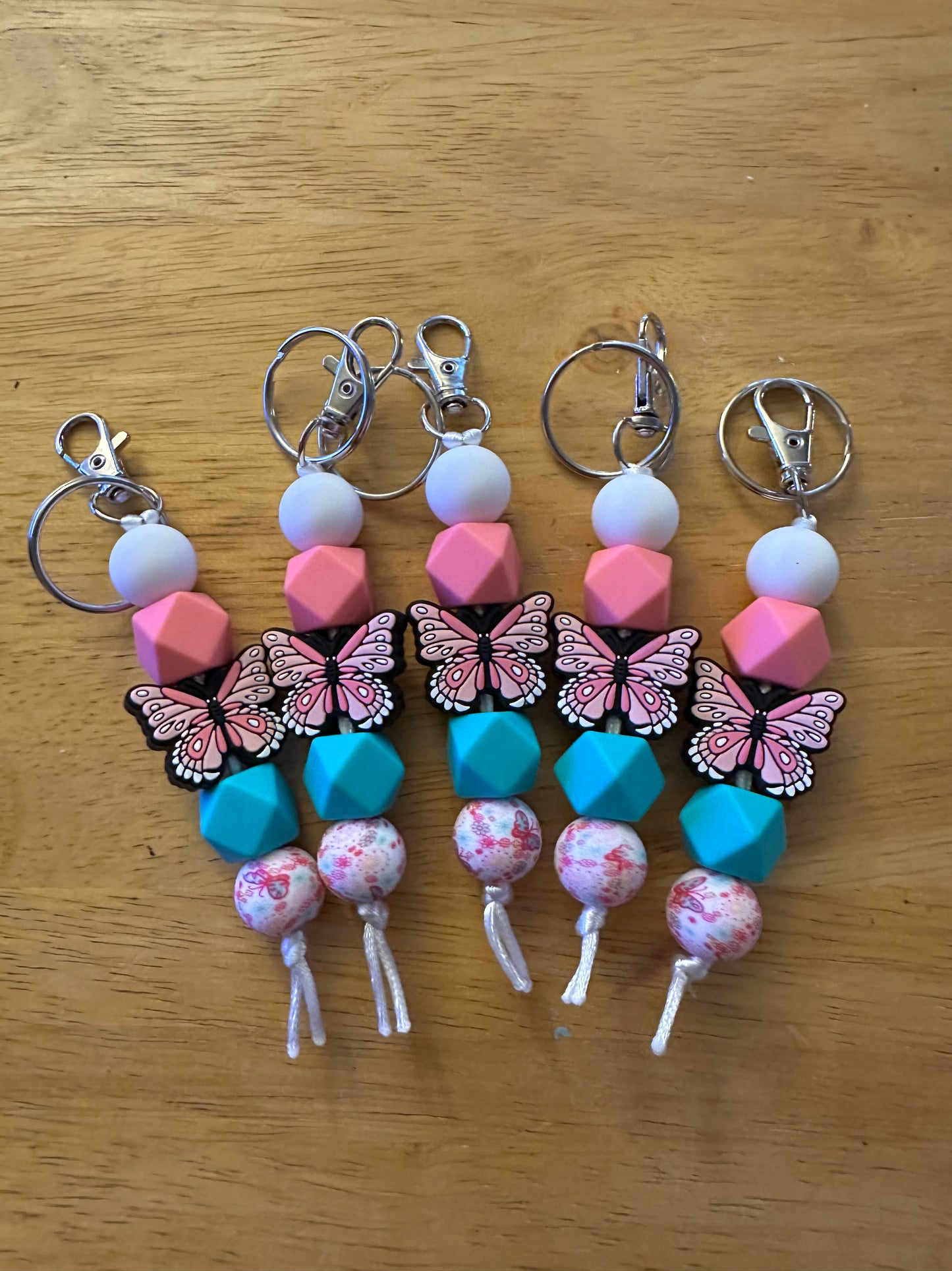 Pink Butterfly Silicone Bead Small Keychain