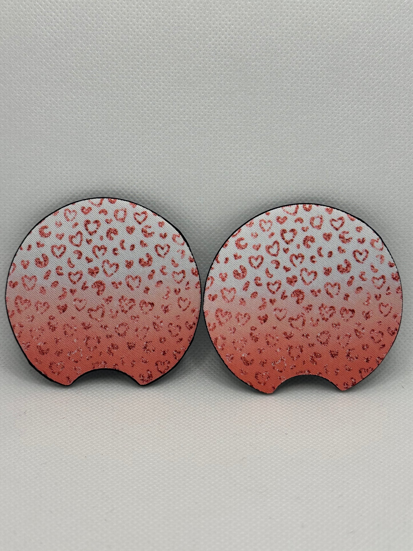 Pink Ombre Glitter Hearts Valentine’s Day Car Coasters