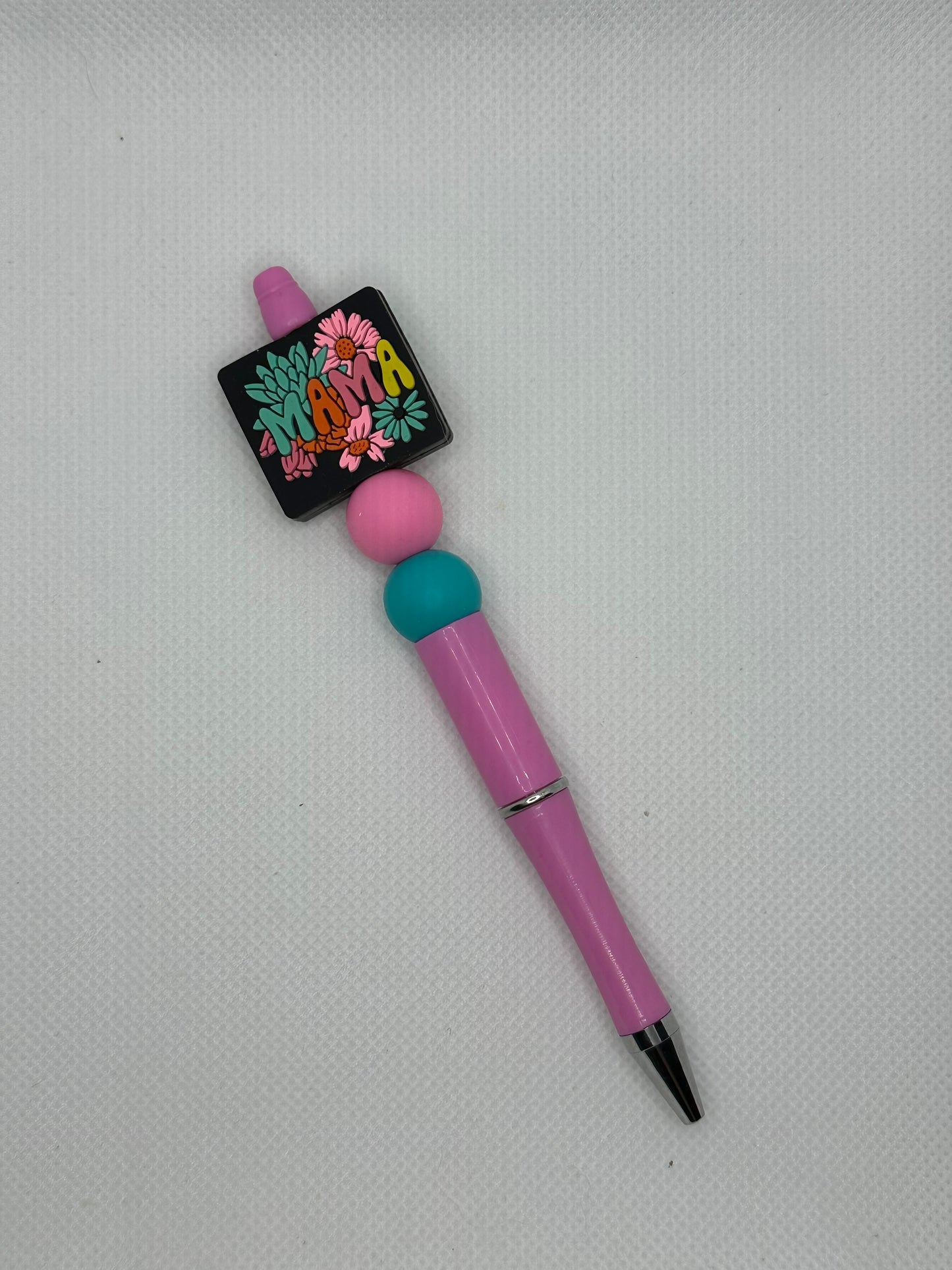 Bright Floral Mama Squre Purple Silicone Beaded Pen