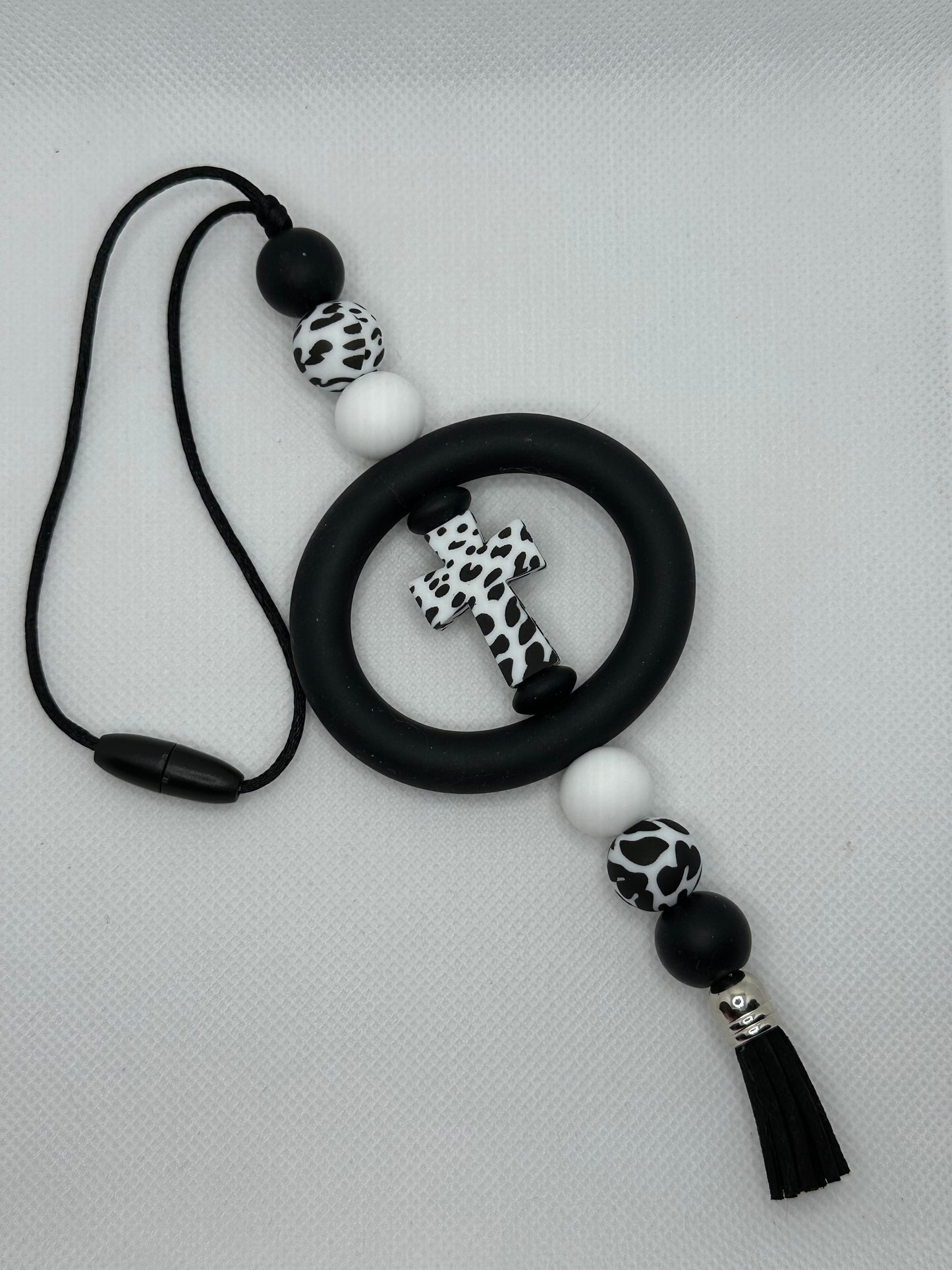 Black Cow Cross Silicone Beaded Car Charm