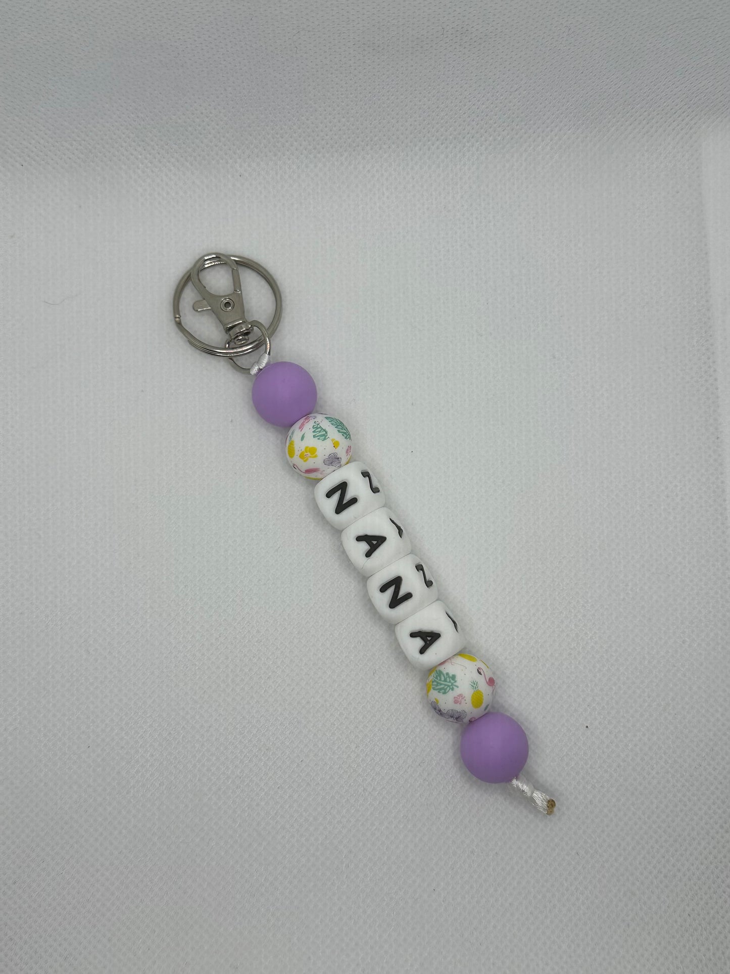 Purple And Flamingo Nana Large Silicone Bead Keychain