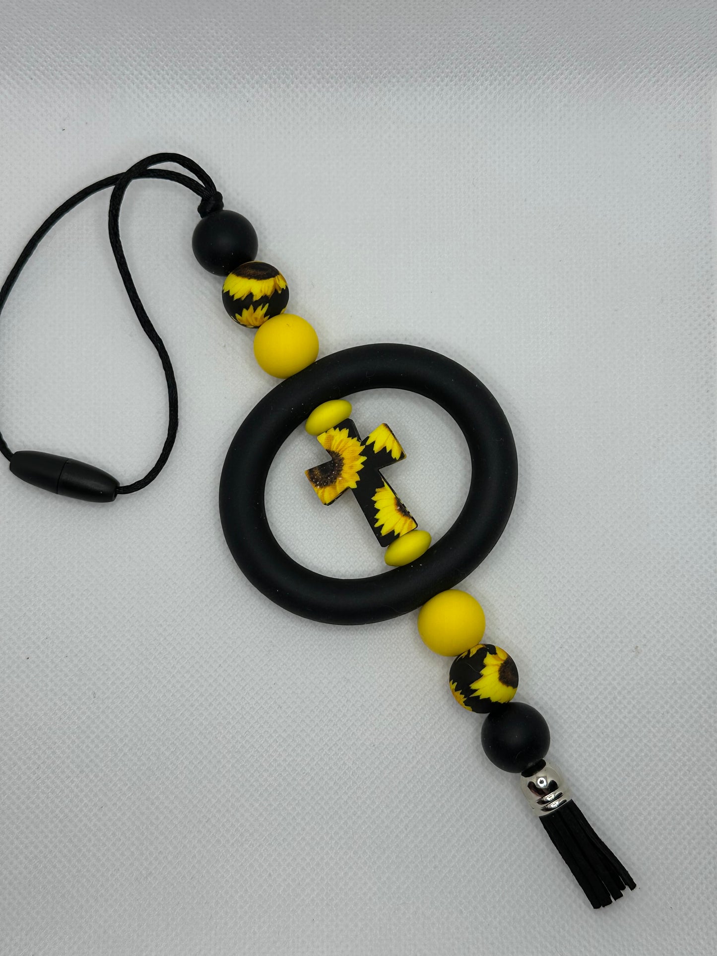 Black Sunflower Cross Silicone Beaded Car Charm