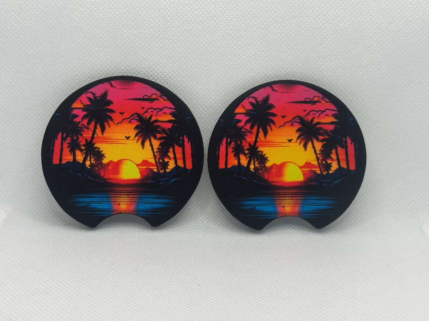 Beach Sunset And Palm Trees Car Coasters