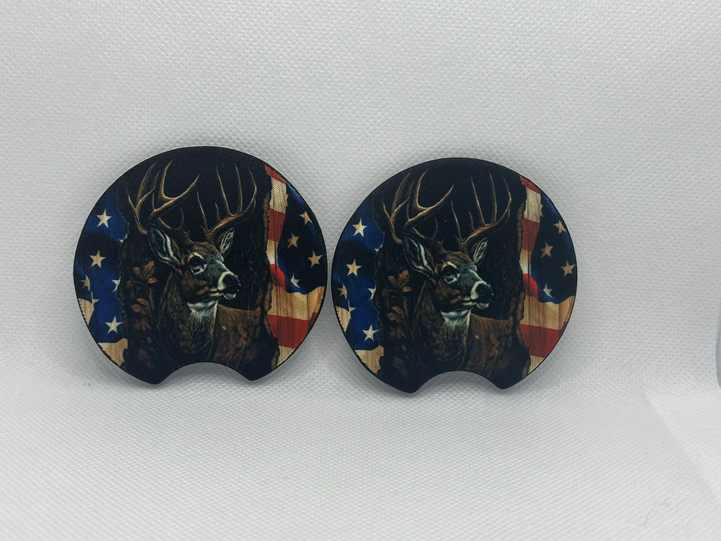 Deer And American Flag Hunting Car Coasters