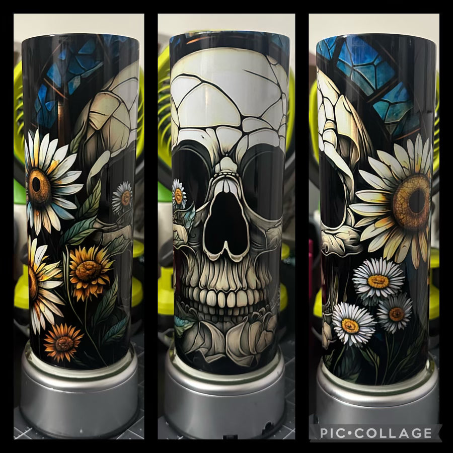 Skull And Daisies Stained Glass 20oz Sublimation Tumbler