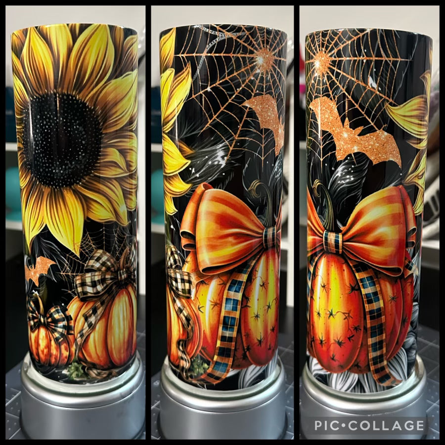 Rustic Pumpkins Sunflowers And Spider Webs Fall 20oz Sublimation Tumbler