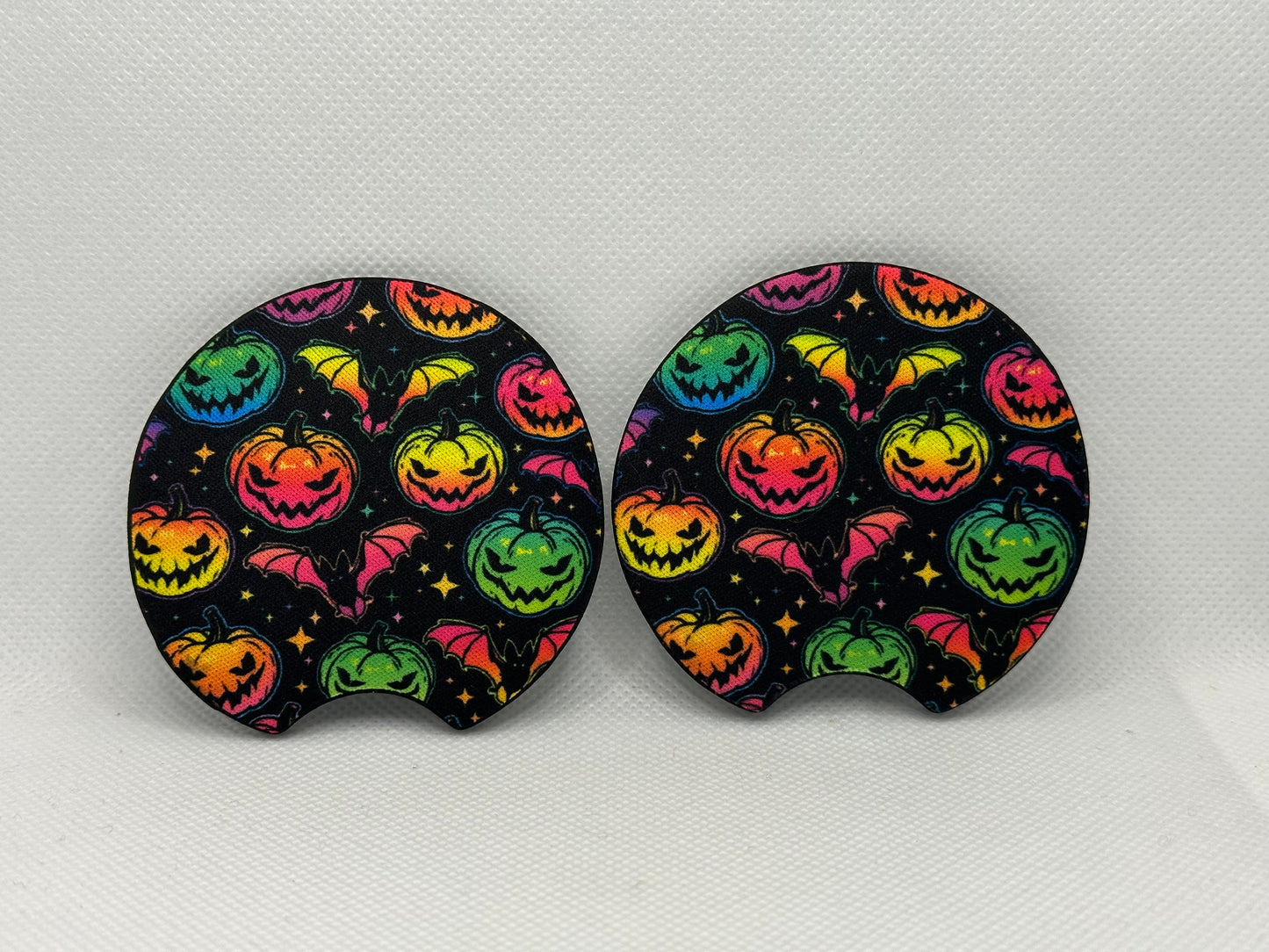 Colorful Pumpkins And Bats Halloween Car Coasters