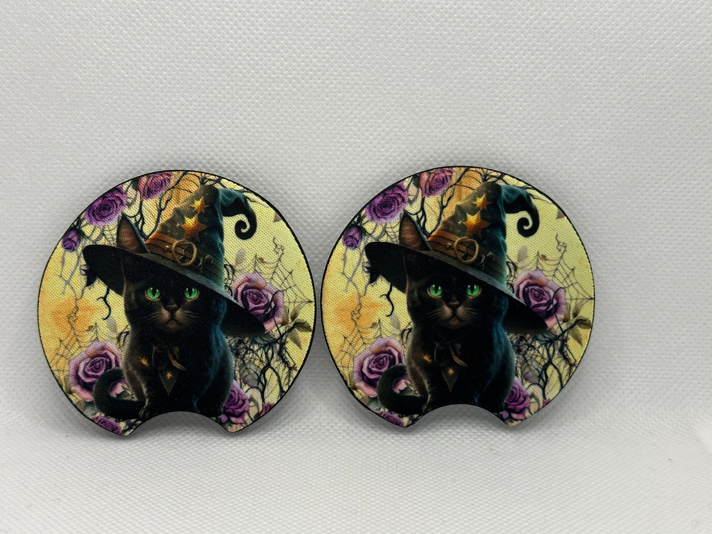 Black Cat Witches Hat Halloween Car Coasters