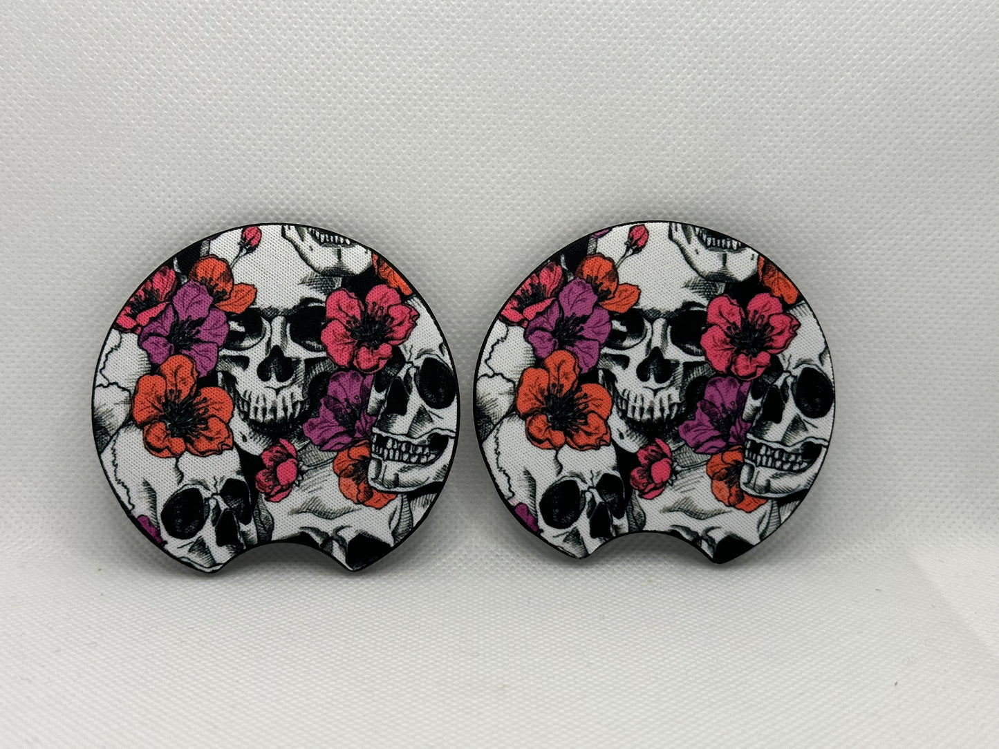 Skulls And Flowers Pink And Purple Car Coasters