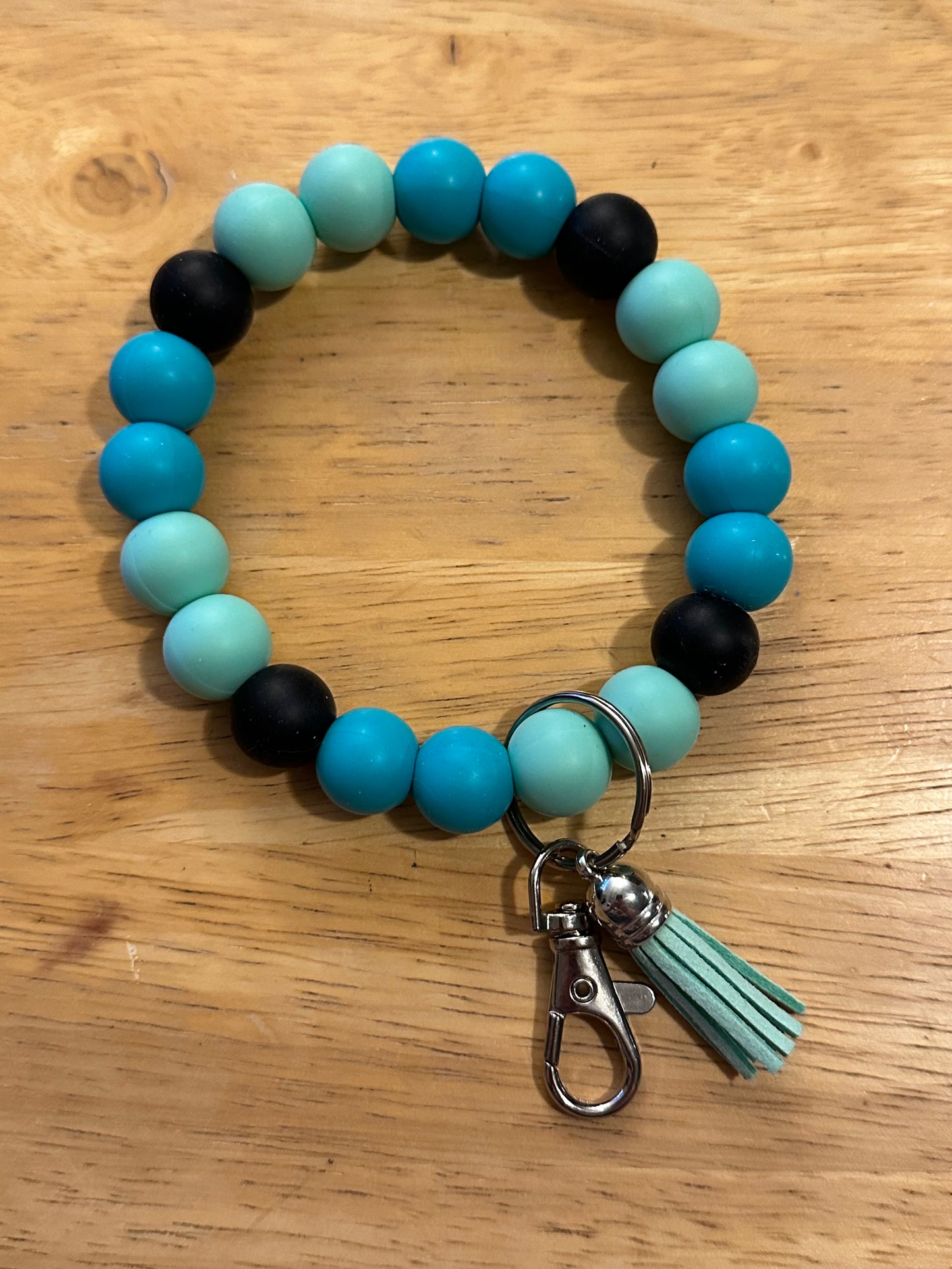 Teal And Black Oversized Silicone Bead Wristlet