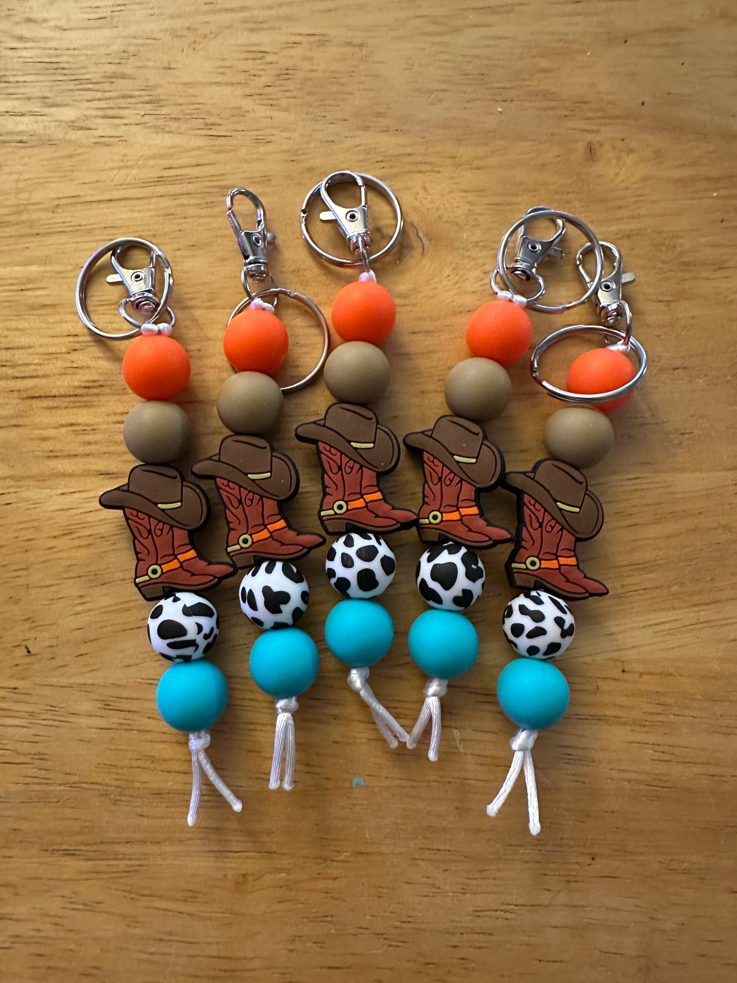 Rustic Cowboy Boots Small Silicone Bead Keychain