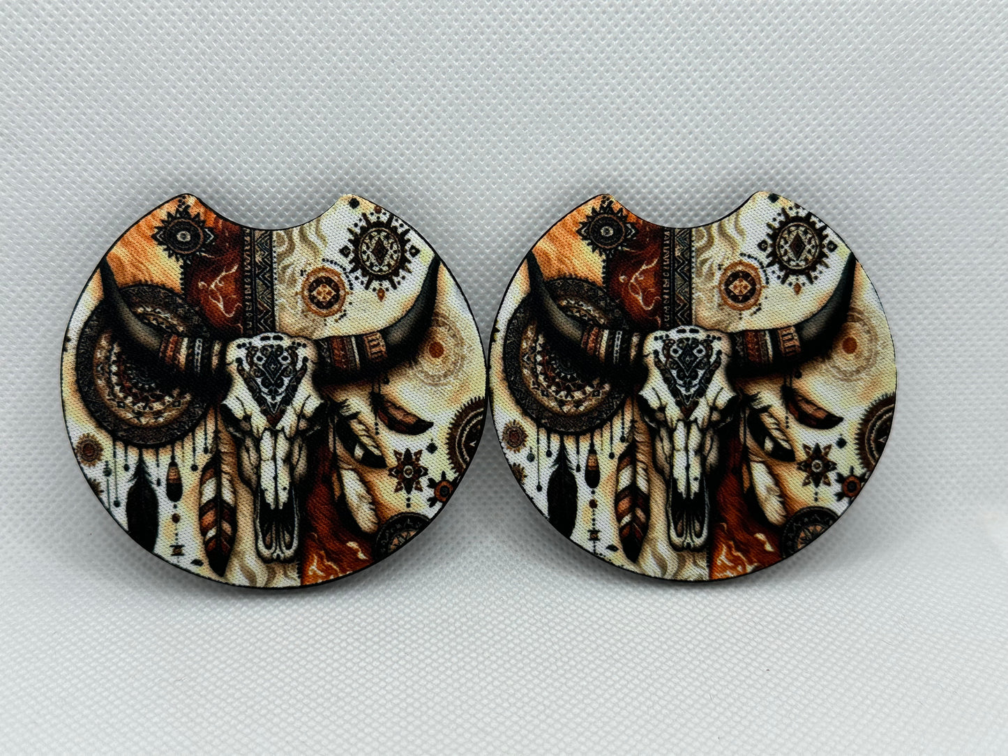 Aztec Bull Skull Car Coasters